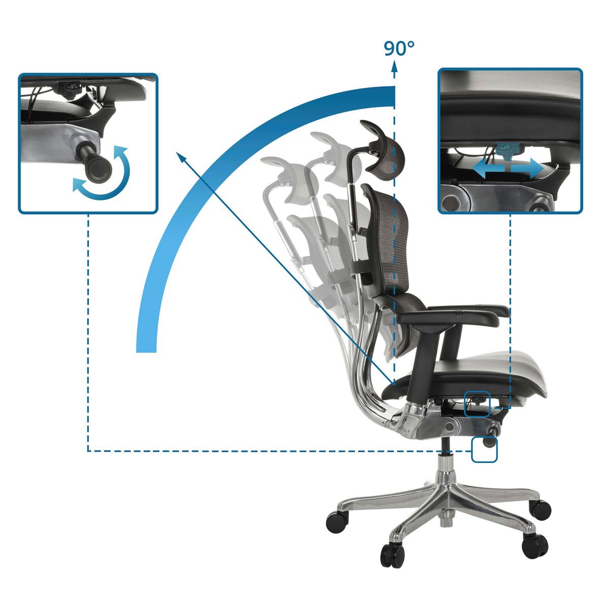 Drehstuhl Ergohuman Gen2 Schwarz B: 78 cm - Silberfarben/Schwarz, MODERN, Leder/Kunststoff (78/117 - 136/64cm) - MID.YOU