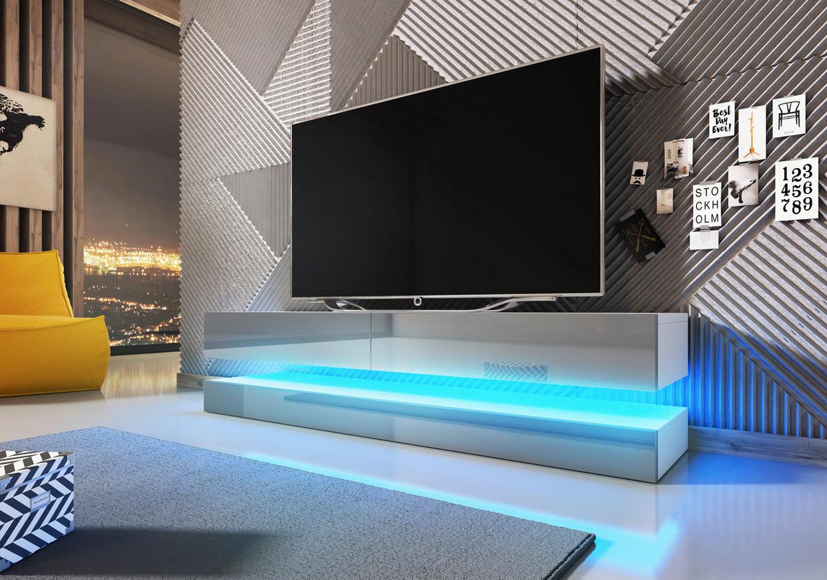 Lowboard TV Stand Fly Led Weiß/Grau B: 140 cm - Weiß/Grau, Design, Holzwerkstoff (140/25/34cm) - MID.YOU
