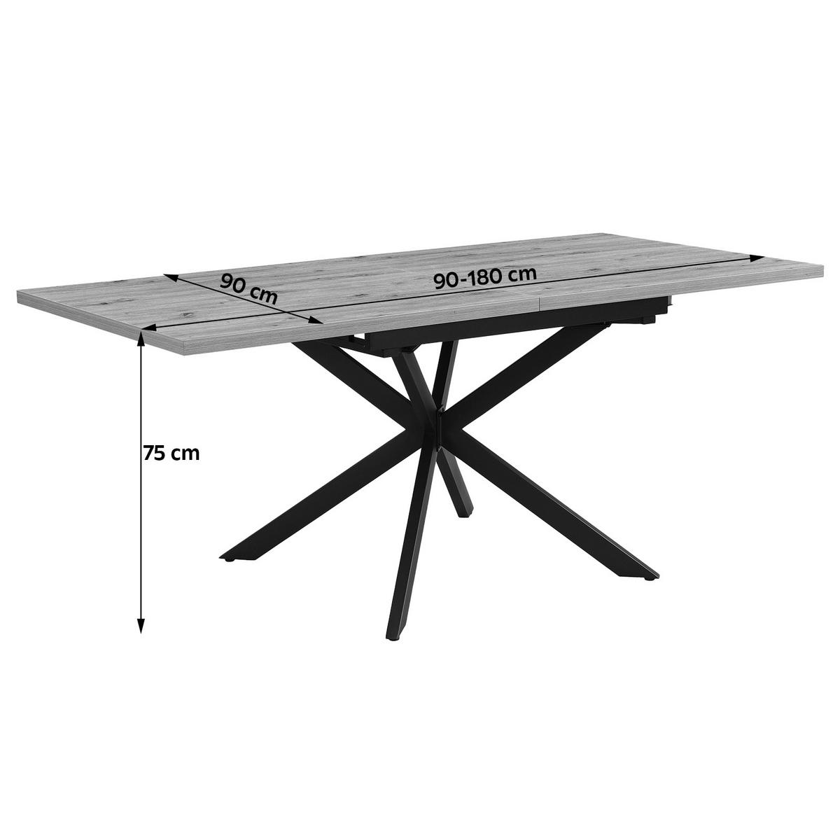 Esstisch ausziehbar Elio 90-180x90 cm Wildeiche Dekor - Wildeiche/Schwarz, LIFESTYLE, Holzwerkstoff/Metall (90-180/75/90cm)