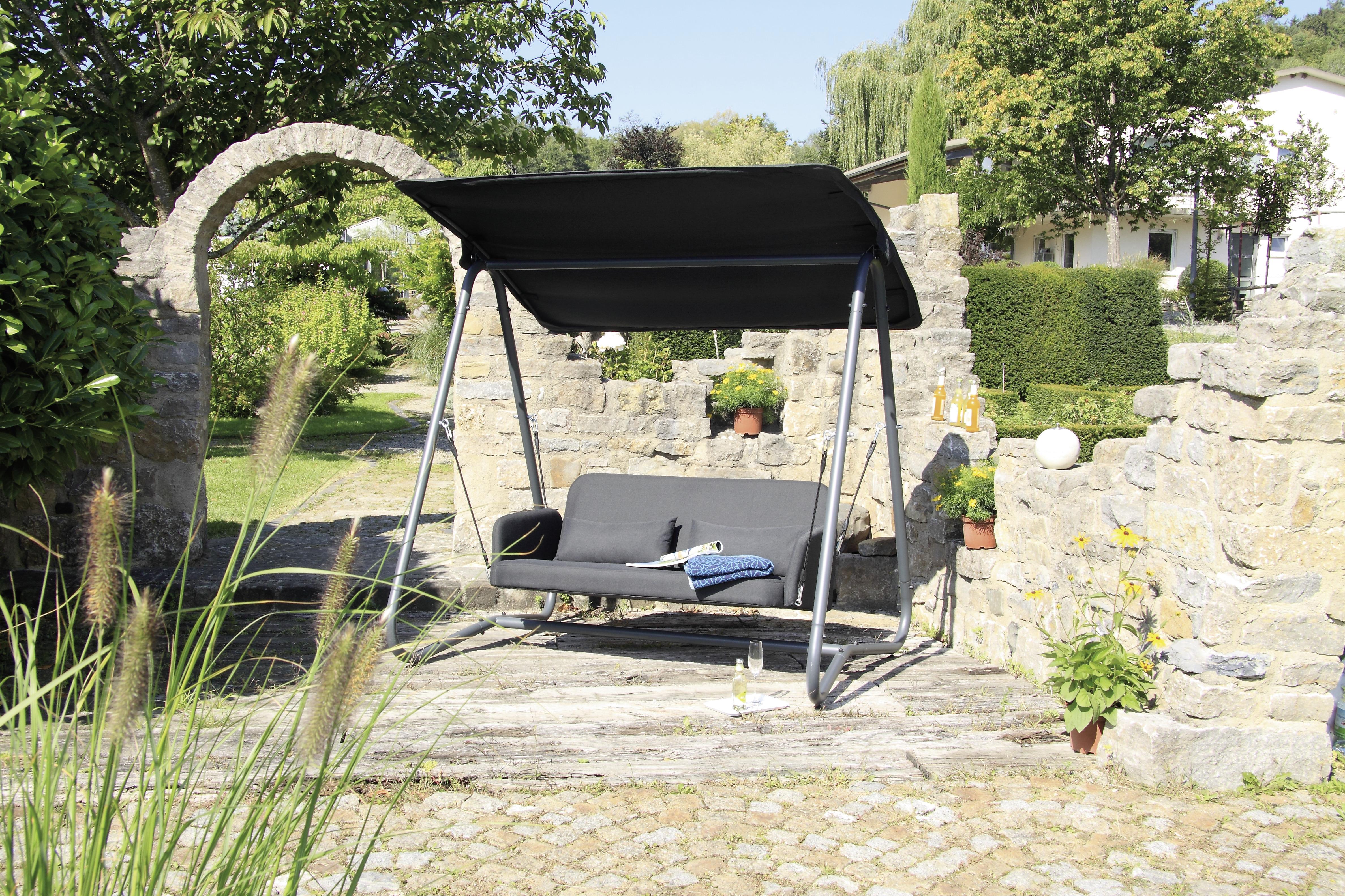 Hollywoodschaukel Mit Sonnendach Sun Acamp 2 Pers. - Anthrazit, Basics, Textil/Metall (190/142/177cm) - Acamp