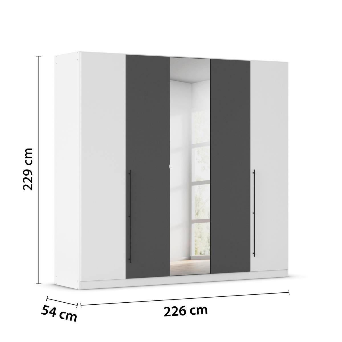 Kleiderschrank Safari B: 226 cm - Weiß/Grau, KONVENTIONELL, Holzwerkstoff (226/229/54cm)