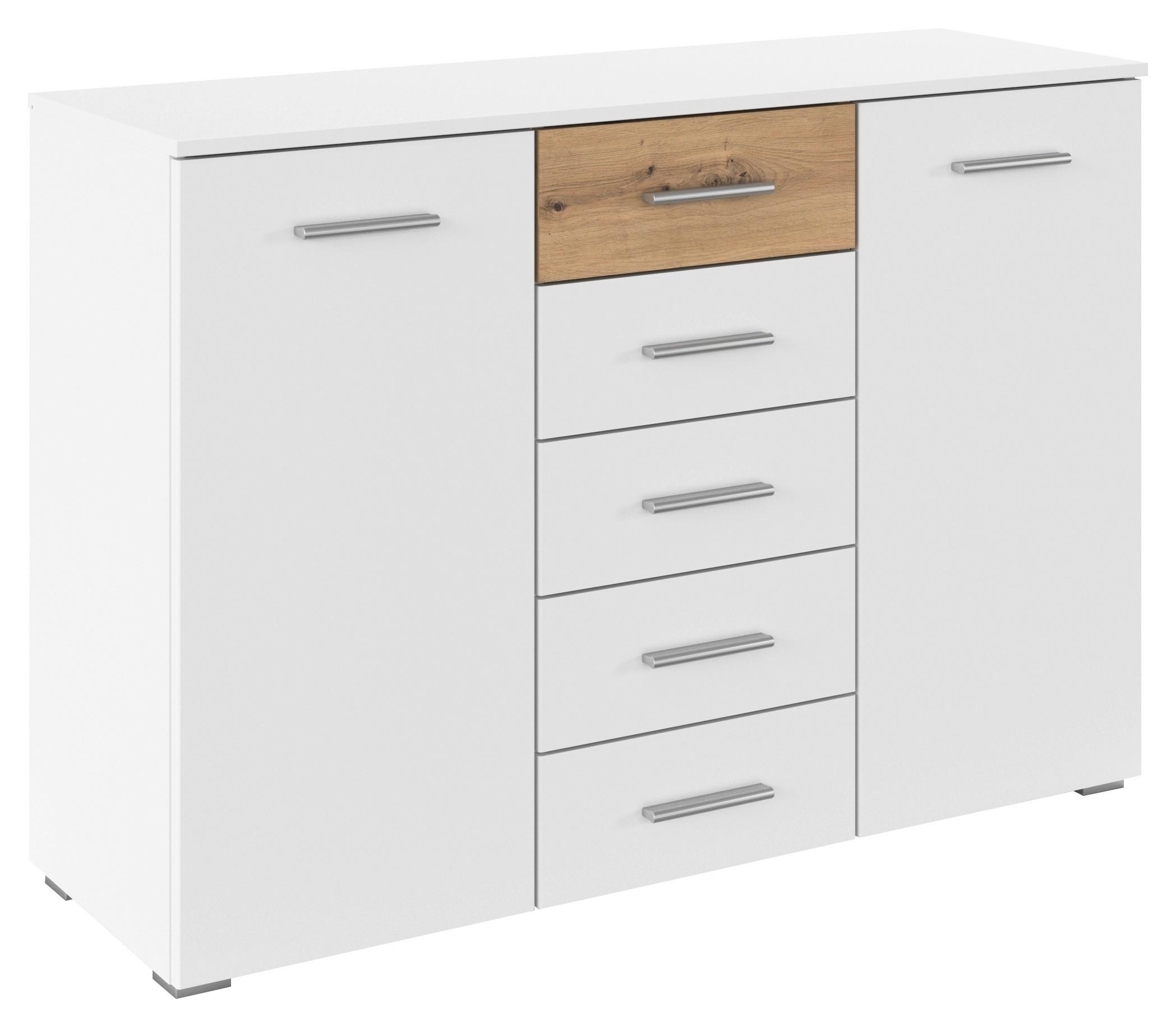 Kommode Foster Alpinweiß, B: 120 Cm - Alufarben/Eiche Artisan, KONVENTIONELL, Holzwerkstoff (120/84/40cm)