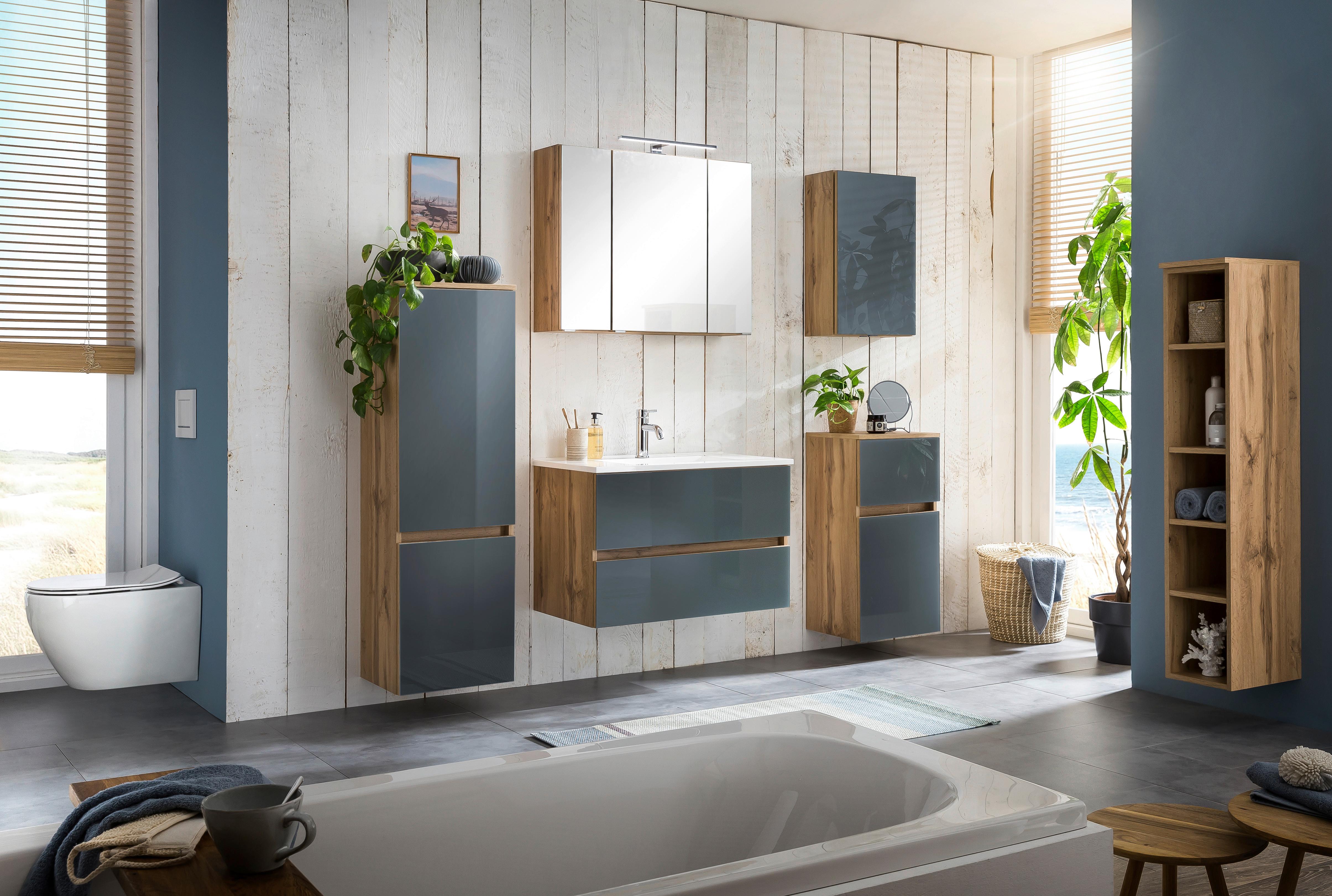 Hängeschrank Helsinki B: 40 cm Grau/Eiche Dekor mit Drehtür - Eichefarben/Grau, KONVENTIONELL, Glas/Holzwerkstoff (40/64/20cm) - Held