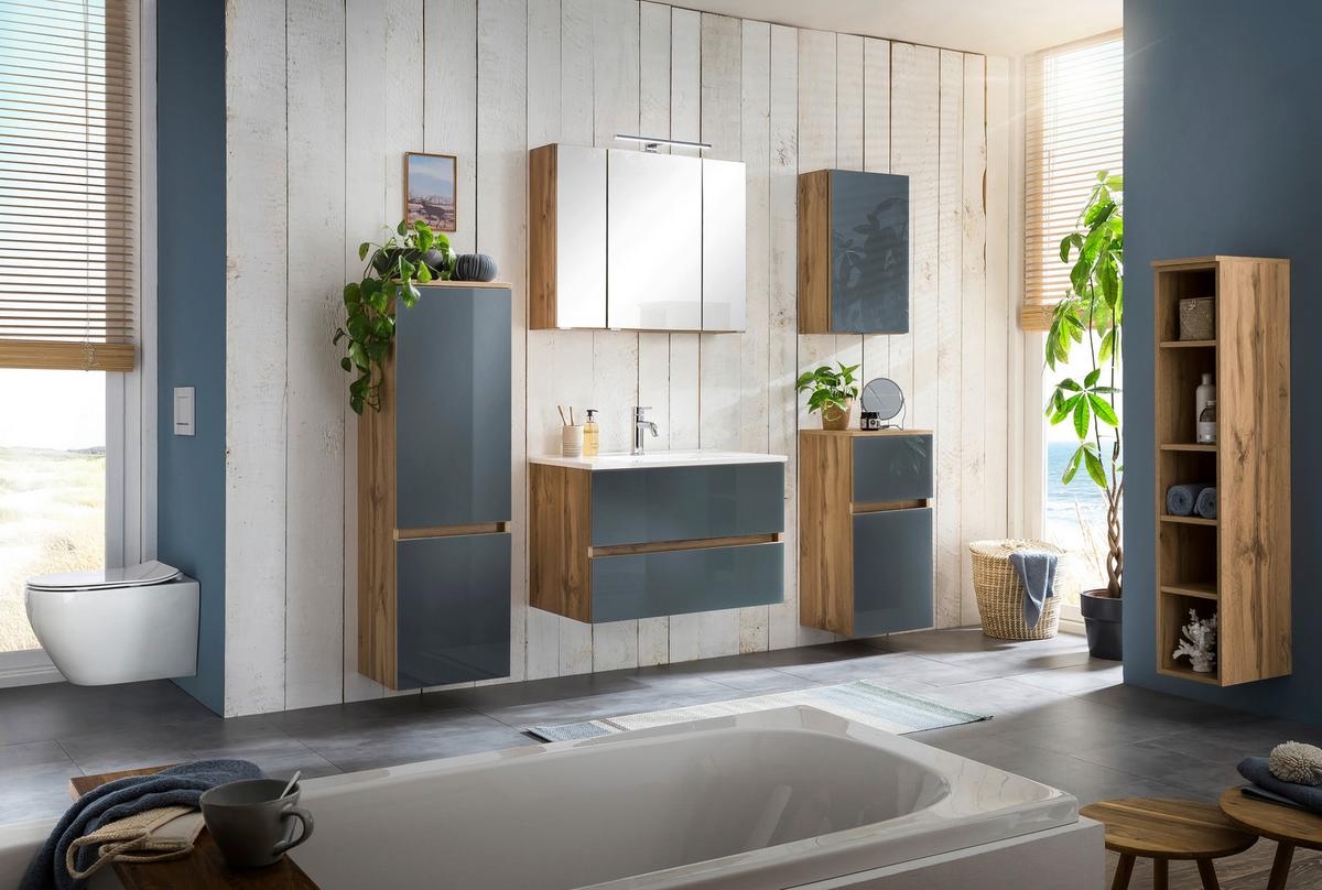 Hängeschrank Helsinki B: 40 Cm Grau/eiche Dekor Mit Drehtür - Eichefarben/Grau, KONVENTIONELL, Glas/Holzwerkstoff (40/64/20cm) - Held