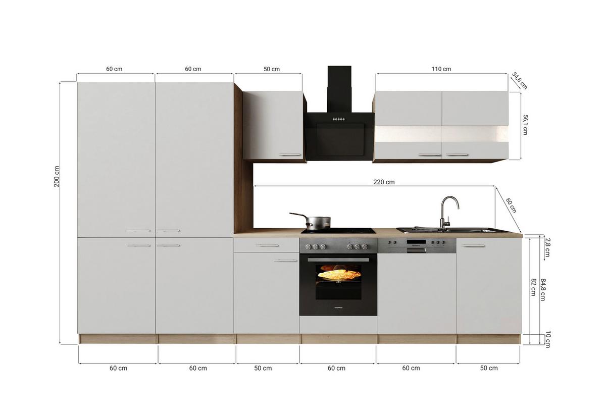 KÜCHENBLOCK Merle, Schwarz B: 340cm - Eichefarben/Schwarz, Trend, Holzwerkstoff (340cm) - Respekta