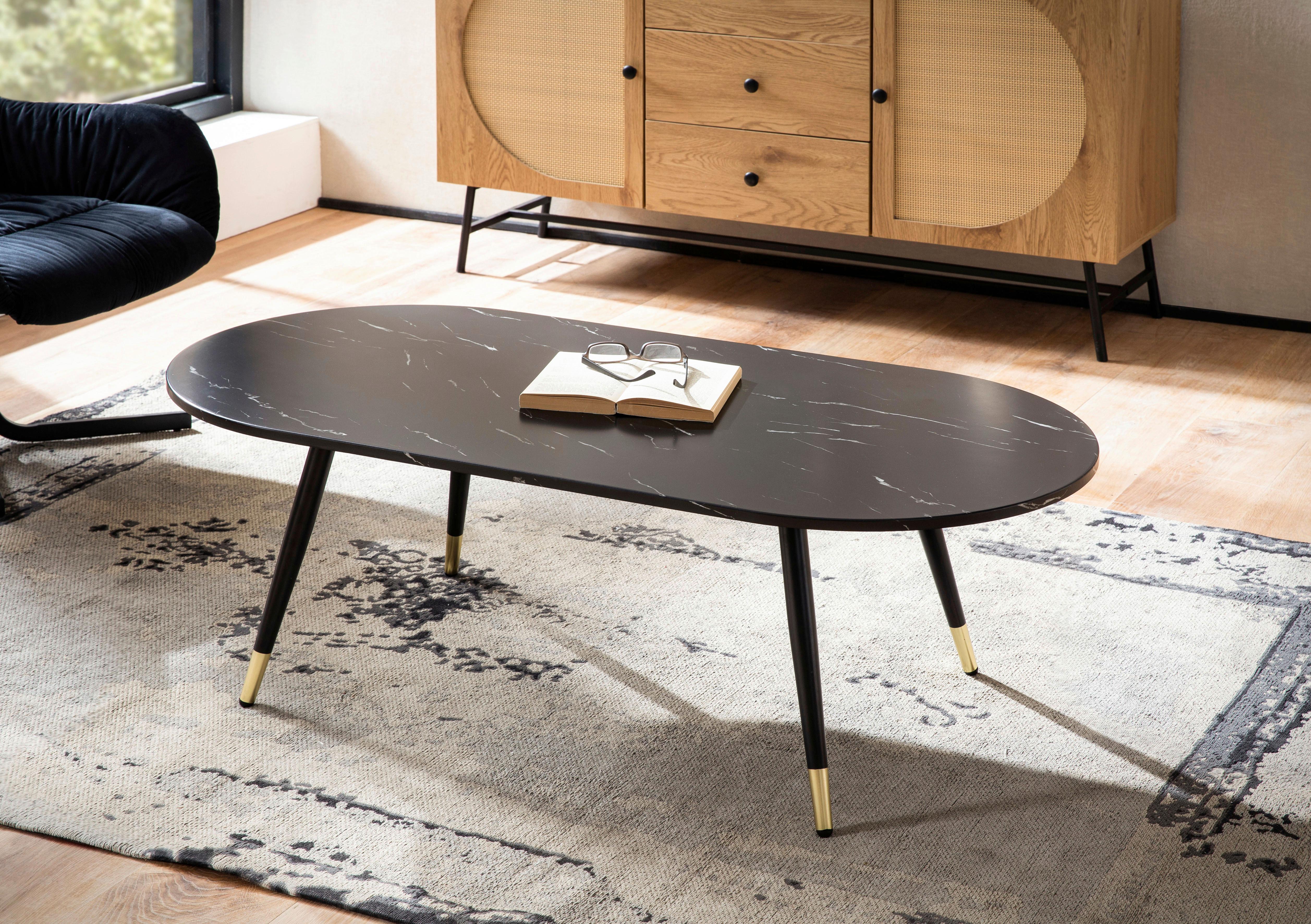 Couchtisch Marmoroptik Schwarz L: 120 cm - Goldfarben/Schwarz, Design, Holzwerkstoff/Metall (120/60/41,5cm) - MID.YOU