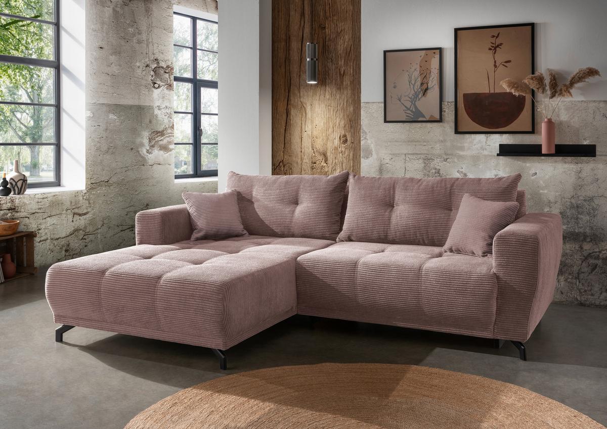 Ecksofa Restato Rosa S: 177x246 cm - Schwarz/Rosa, MODERN, Holz/Textil (177/246cm) - MID.YOU