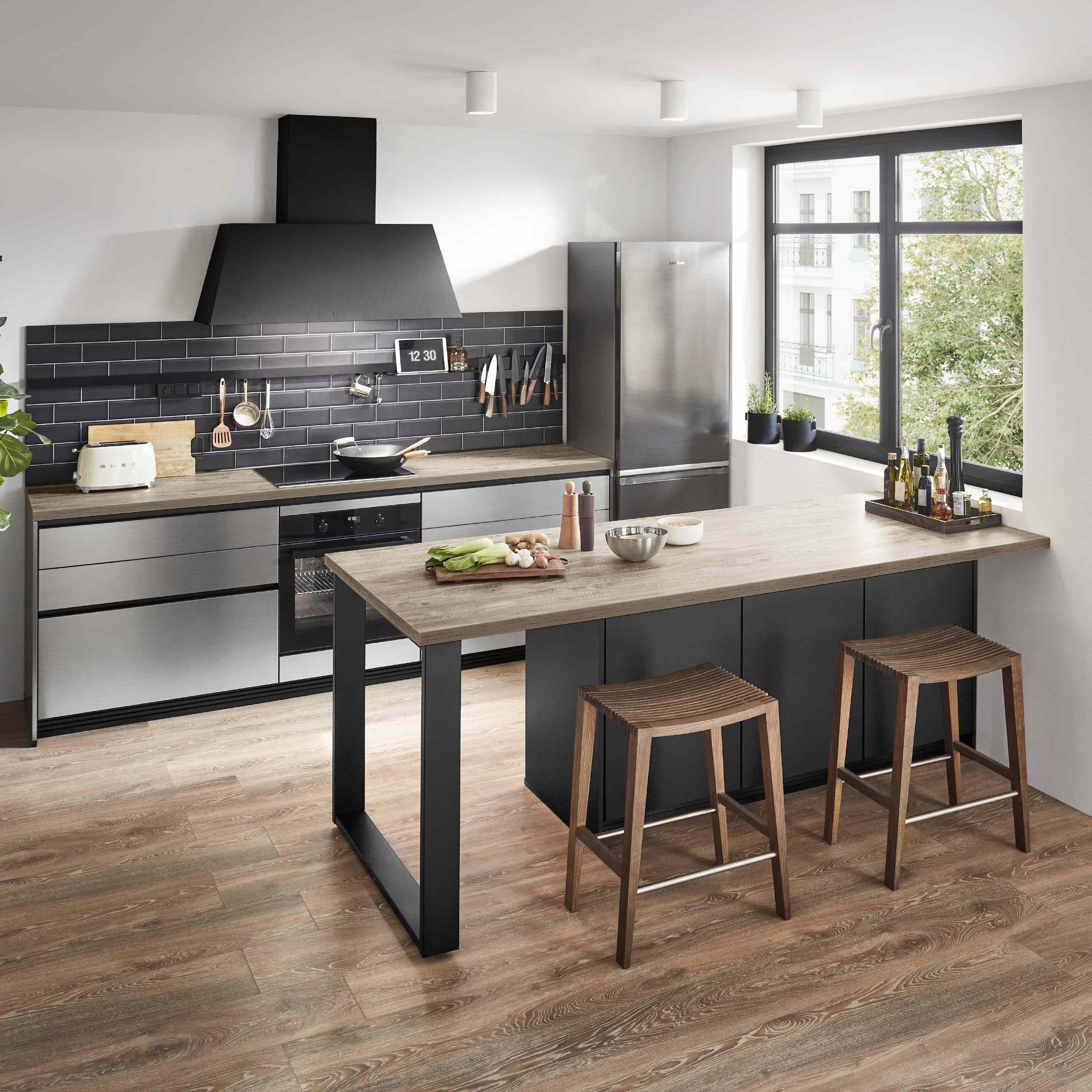 Einbauküche Indiana Frei Planbar Modern, Grifflos - Edelstahlfarben, MODERN, Holzwerkstoff - Vertico