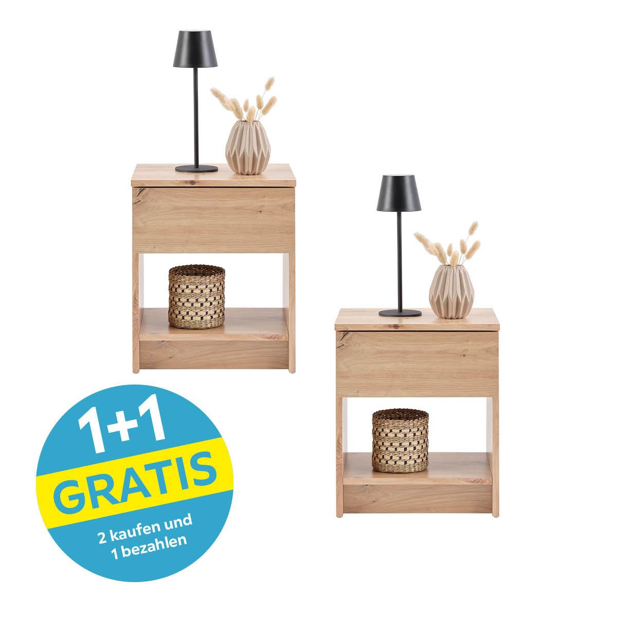 Nachtkästchen Ribe Eiche Artisan, 1 Lade, B: 40cm - Eiche Artisan, Basics, Holzwerkstoff (40/48/30cm) - P & B