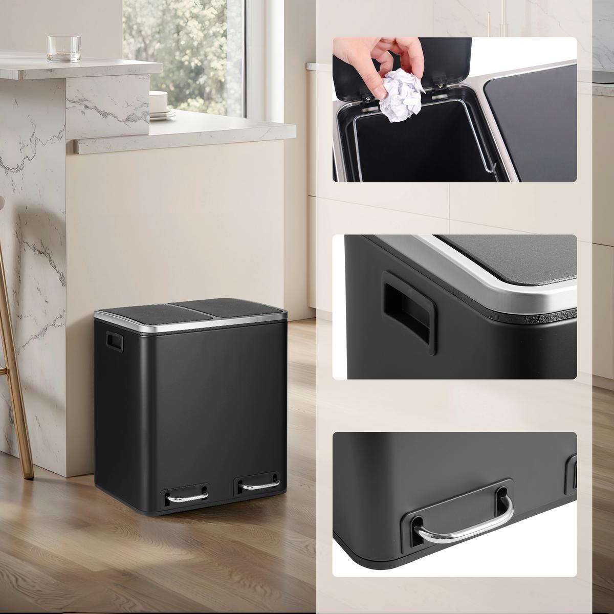 ABFALLEIMER Clean Schwarz B: 41,5cm - Schwarz, MODERN, Kunststoff/Metall (41,5/48/32cm) - MID.YOU