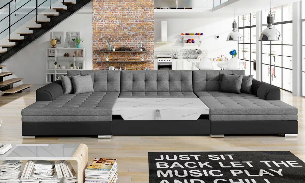 Wohnlandschaft Vento Grau/ Schwarz U: 165x359x165 Cm - Chromfarben/Schwarz, Design (165/359/165cm) - MID.YOU