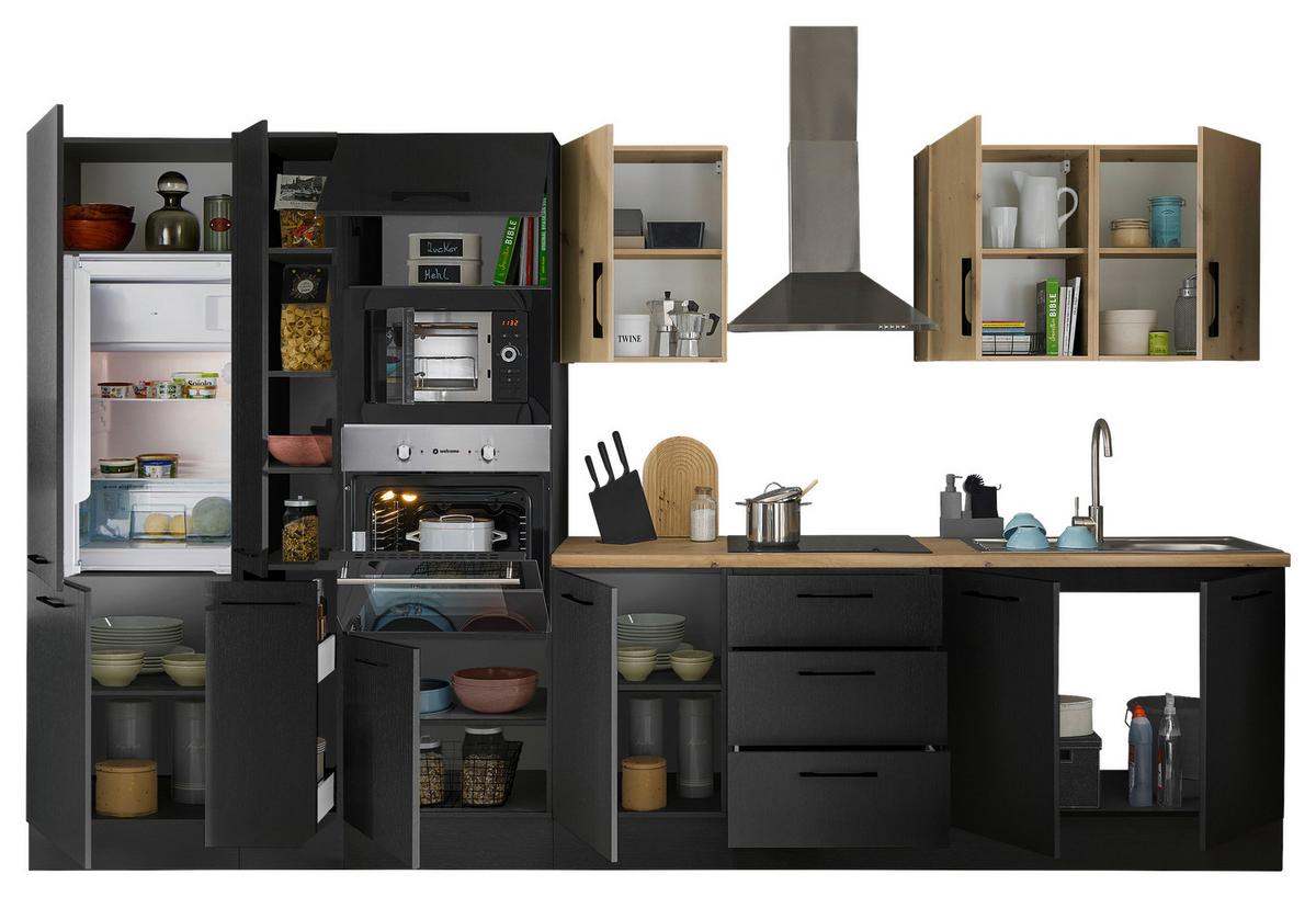 Küchenblock Turin Schwarz/eiche Dekor B: 360 Cm - Schwarz/Eiche Artisan, Basics, Holzwerkstoff (360cm) - MID.YOU