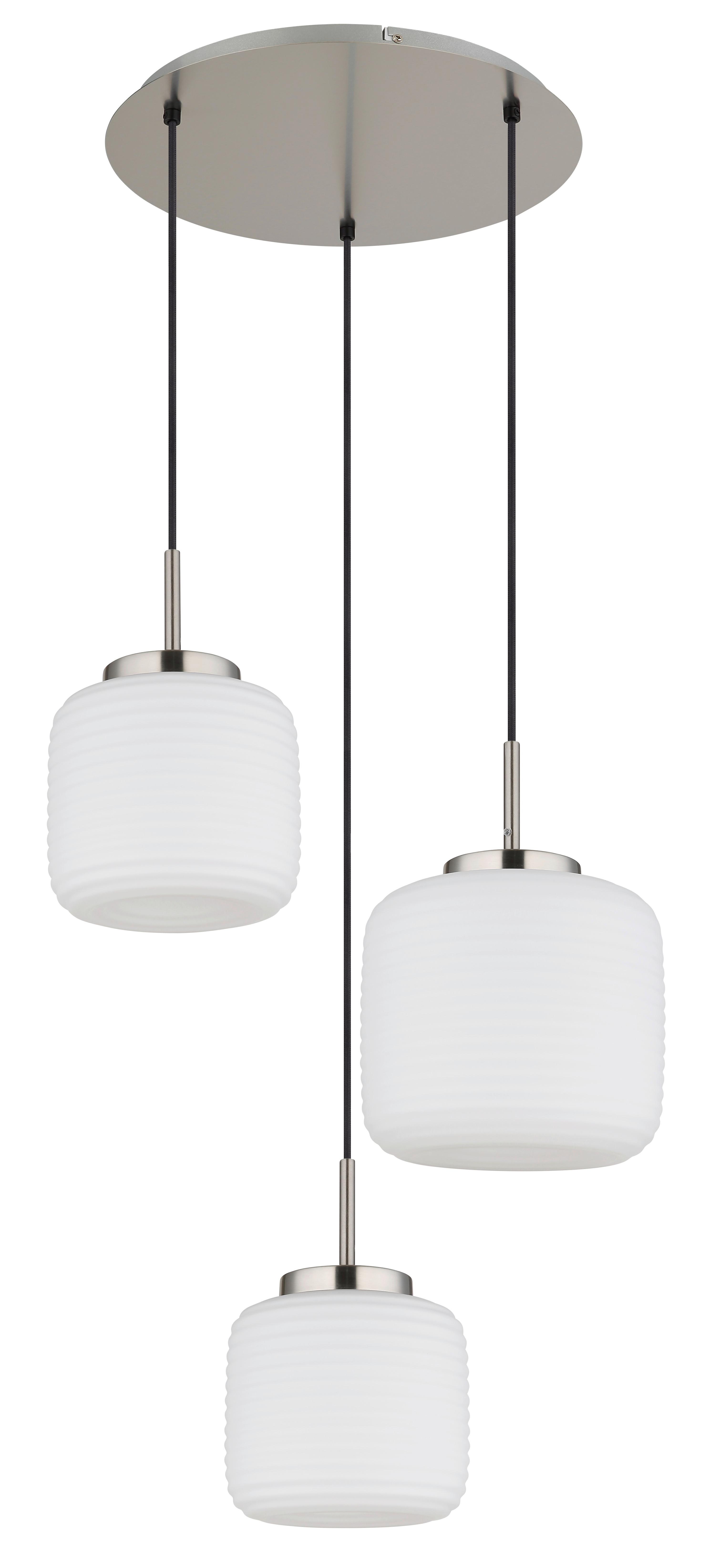 Hängeleuchte Kladora D: 52,5cm Schwarz Weiß Nickelfarben - Schwarz/Weiß, KONVENTIONELL, Glas/Textil (52,5/130cm) - Globo