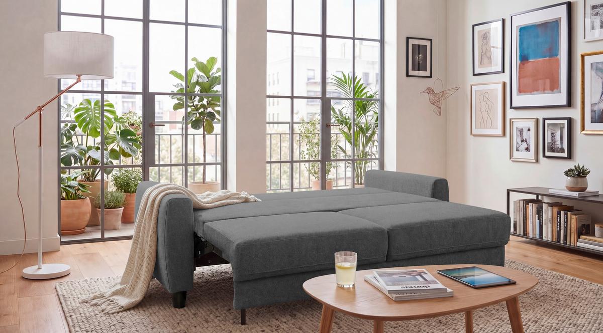 Schlafsofa Rio Elaris B: 192cm - Schwarz/Graphitfarben, MODERN, Textil (192/83/99cm) - MID.YOU