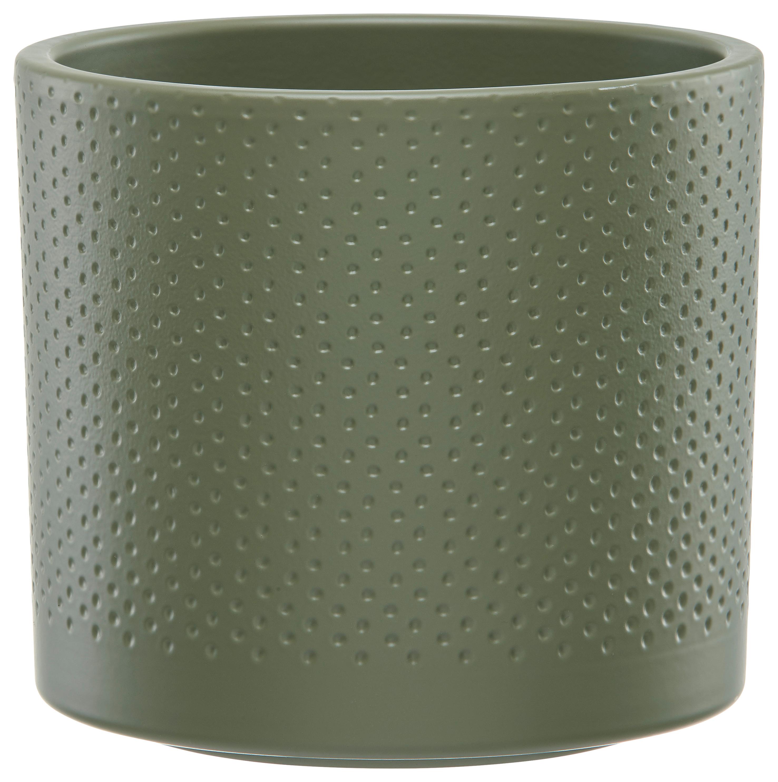 Obal na kvetináč ERA - olivovozelená/biela, Basics, keramika (13,5/12,5cm)