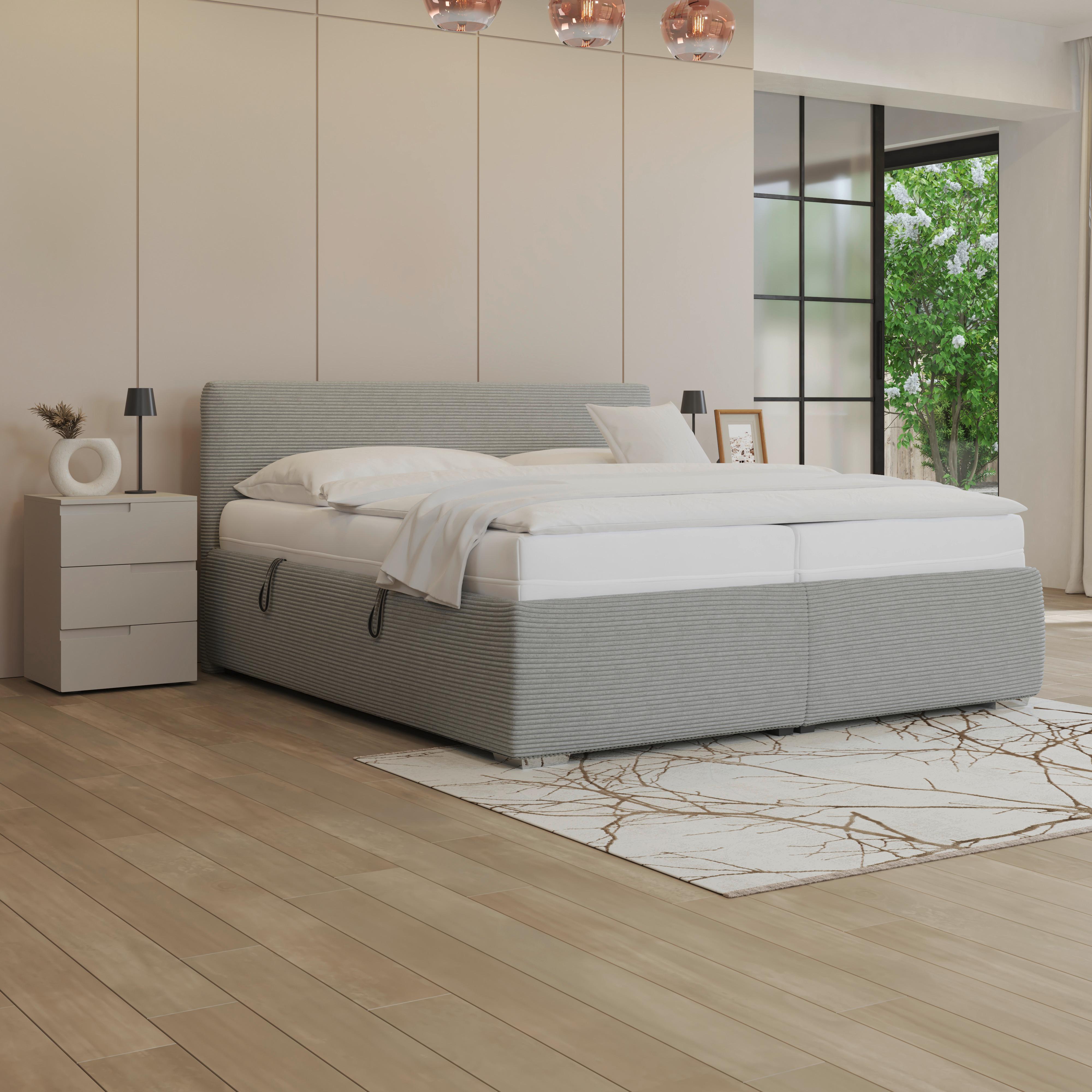 Polsterbett Lesia - Chromfarben/Graublau, KONVENTIONELL, Holzwerkstoff/Textil (180/200cm)