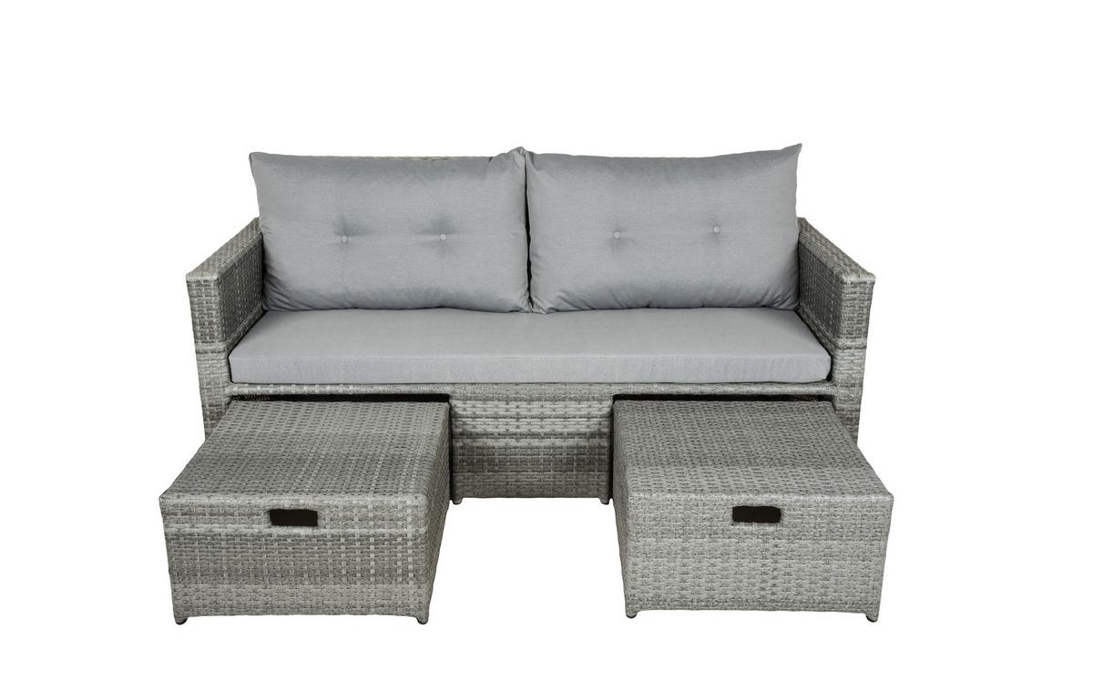 Loungesofa Malta - Schwarz/Grau, Basics, Kunststoff/Textil (180/86/135cm) - Gardenson