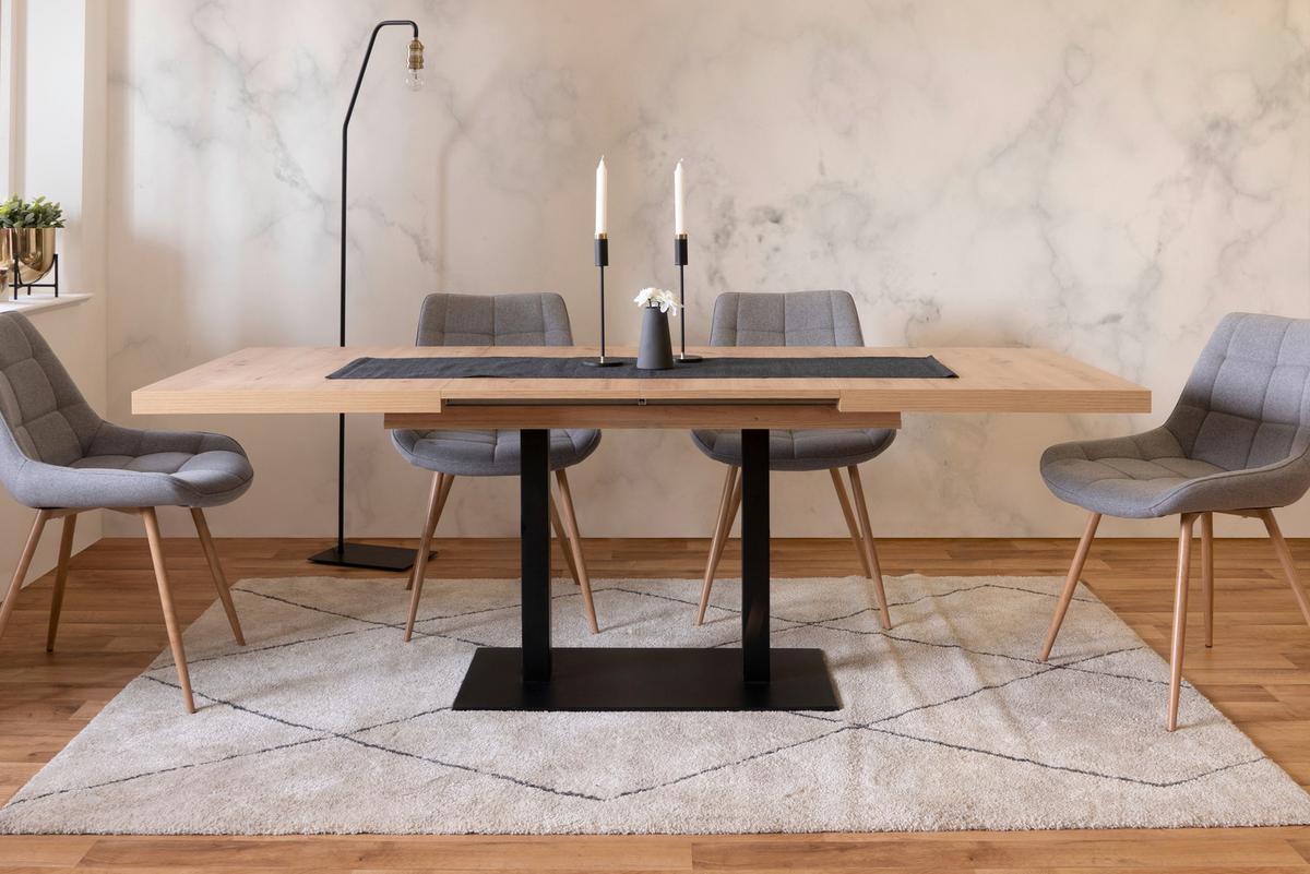 Kihúzható Étkezőasztal Quadrato - fekete/Artisan tölgy, Konventionell, faalapú anyag/fém (120/80/74cm) - MID.YOU
