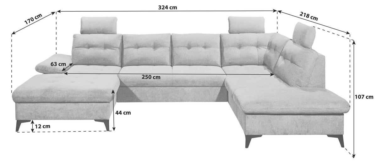 Wohnlandschaft Durban U Blau U: 170/324/218 Cm - Blau/Schwarz, KONVENTIONELL, Textil (170/324/218cm) - MID.YOU