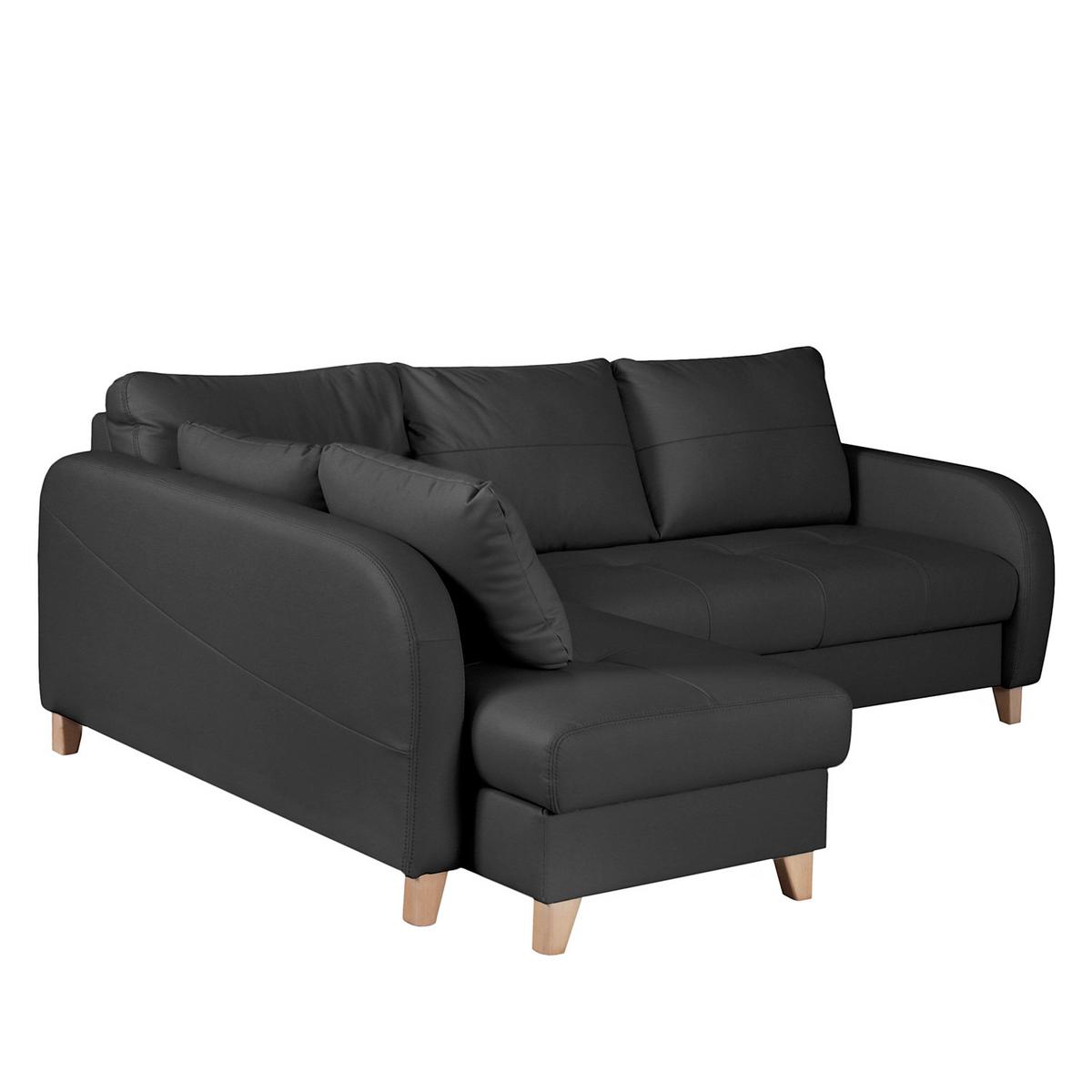 Ecksofa Compact Schwarz S: 227x168 Cm - Buchefarben/Schwarz, Design, Leder/Textil (227/168cm) - Livetastic
