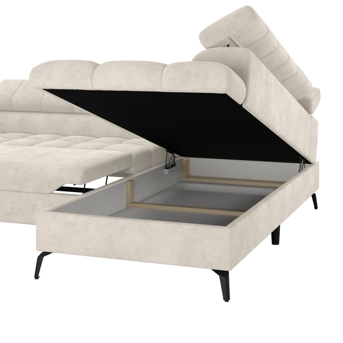Ecksofa Volf Rechts New Cremefarben, S: 261x203 cm - Creme/Schwarz, Trend, Kunststoff/Textil (261/203cm)