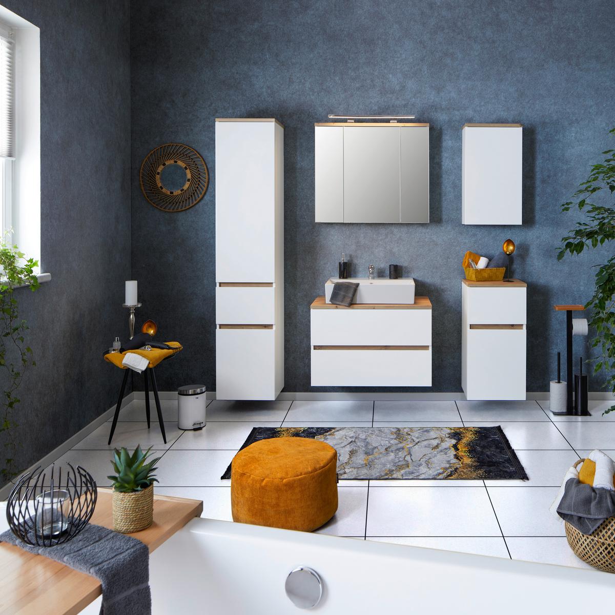 Waschbecken mit Unterschrank Marbella B: 80 cm Weiß - Weiß, MODERN, Keramik/Holzwerkstoff (80/64,5/47cm)