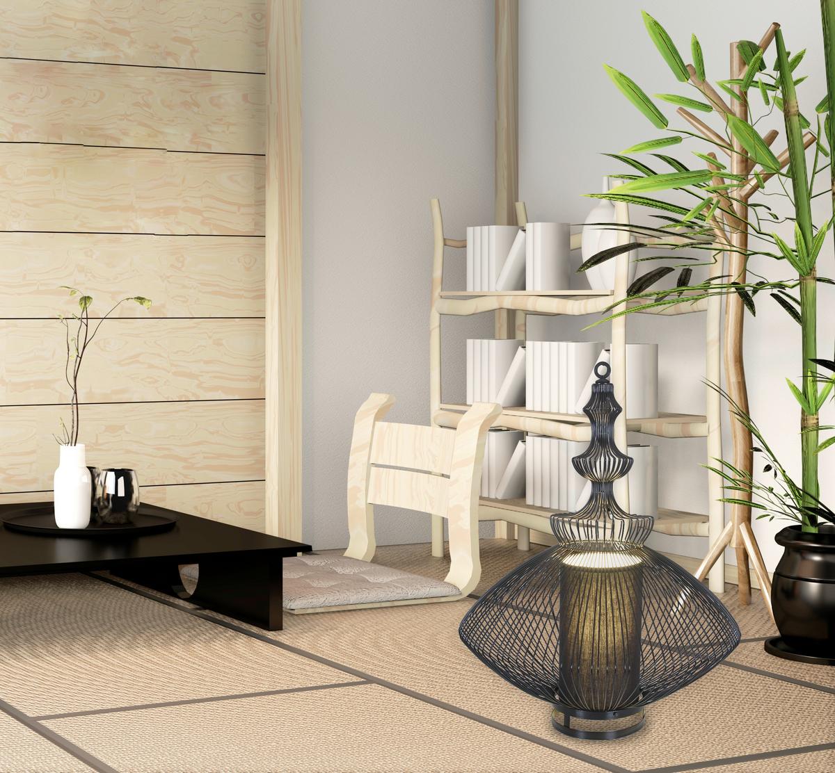 Tischlampe Young Living Schwarz Orientalischer Flair - Schwarz, Trend, Textil/Metall (55/77cm) - Näve