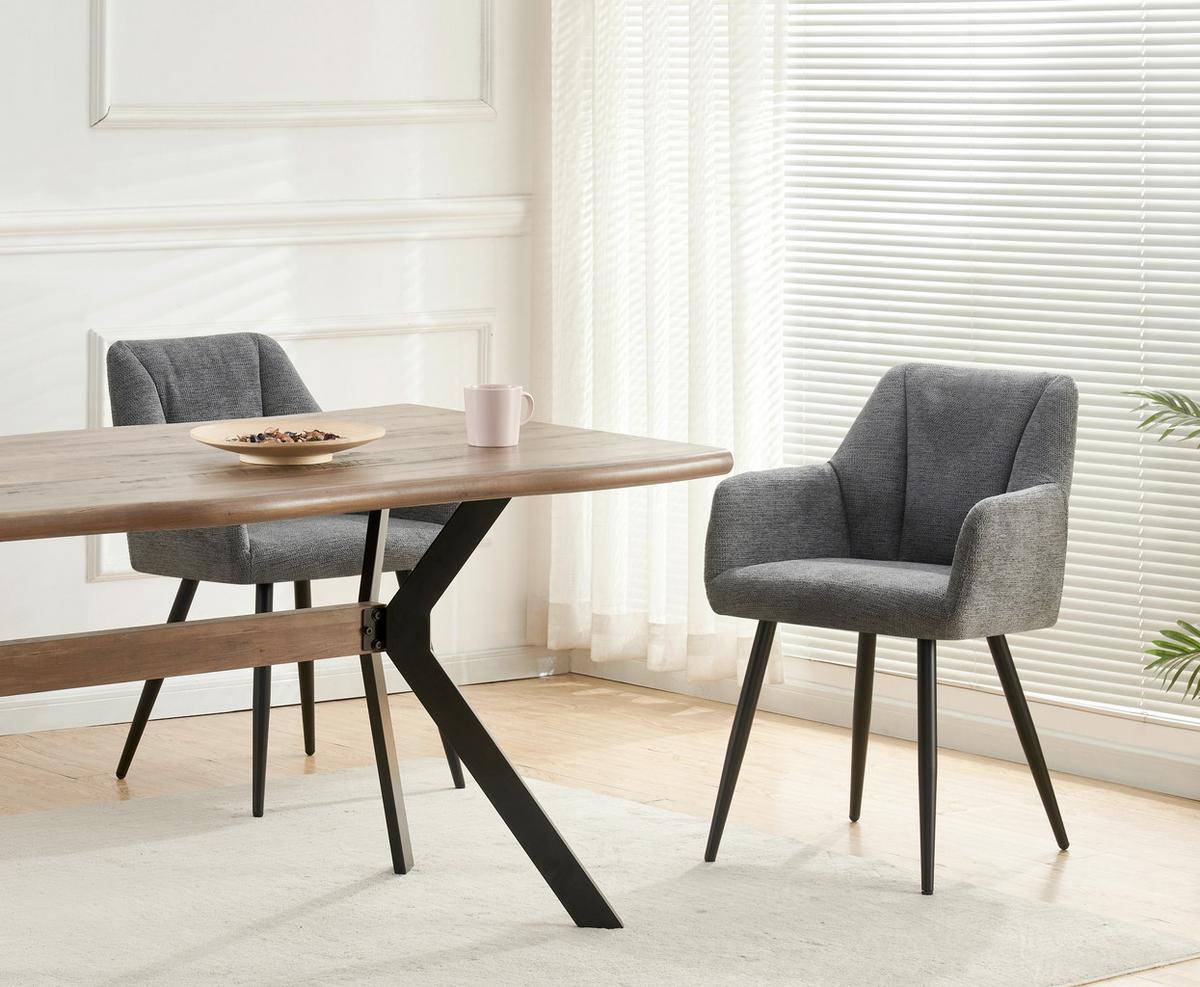 Stuhl-Set Bella Anthrazit B: 55 cm - Anthrazit/Schwarz, MODERN, Textil/Metall (55/82/62cm) - MID.YOU