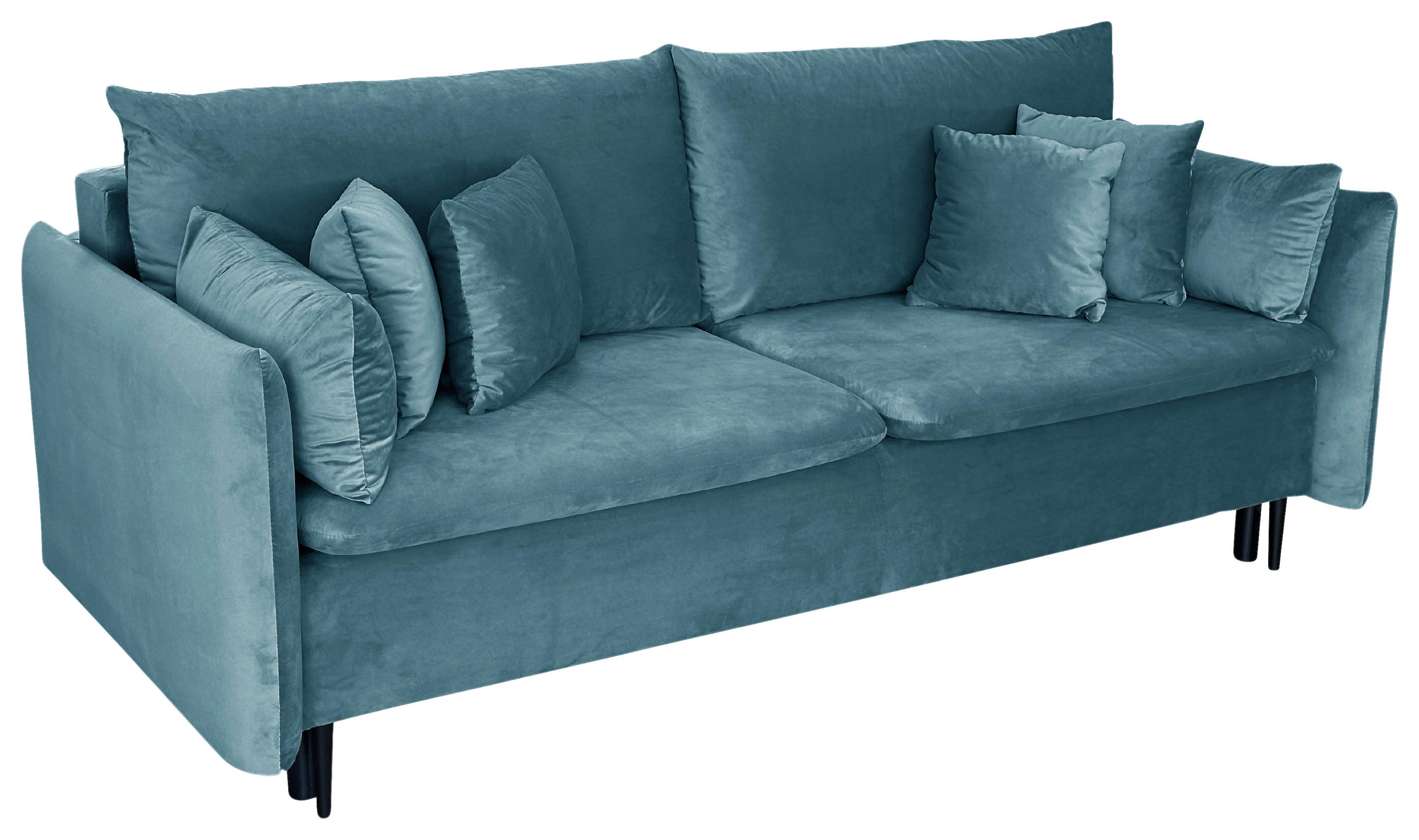 Schlafsofa Mit Bettkasten Orlando Blau B: 220 Cm - Blau/Schwarz, Design, Textil (220/96/102cm) - MID.YOU