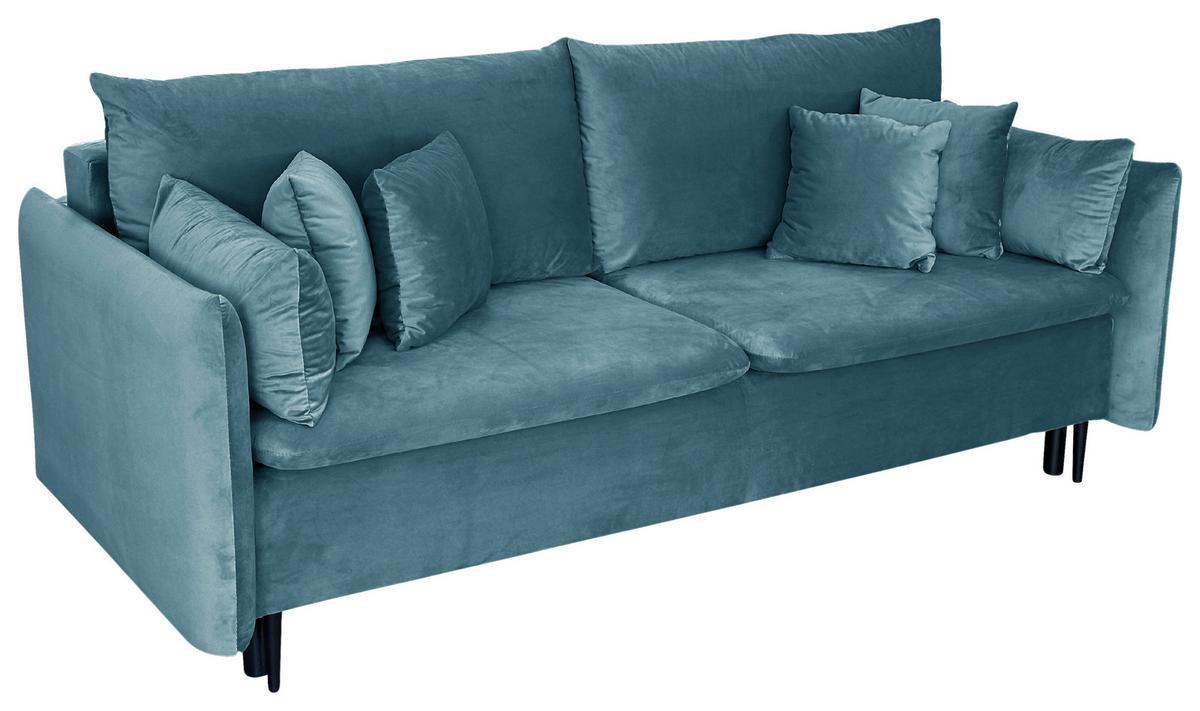 Schlafsofa mit Bettkasten Orlando Blau B: 220 cm - Blau/Schwarz, Design, Textil (220/96/102cm) - MID.YOU