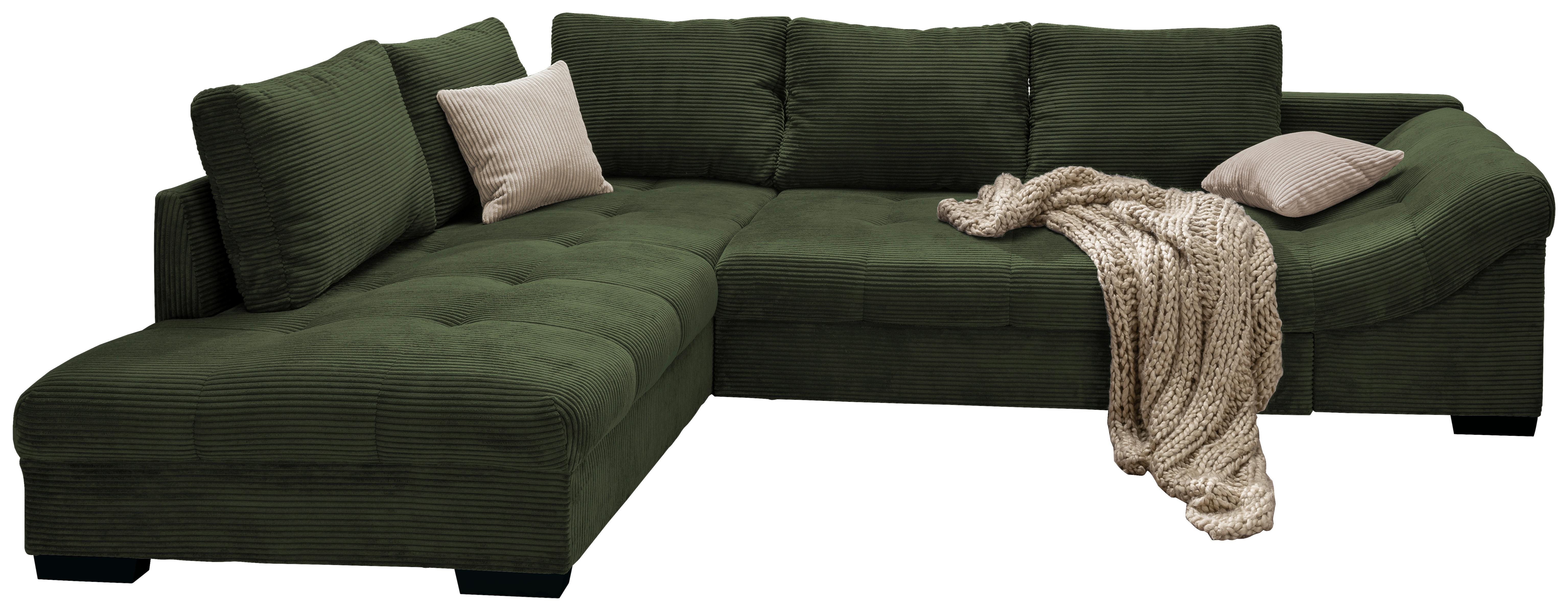 Rohová sedačka ALVITO, levá, tmavě zelený manšestr - černá/tmavě zelená, Design, dřevo/textil (202/298cm) - MID.YOU