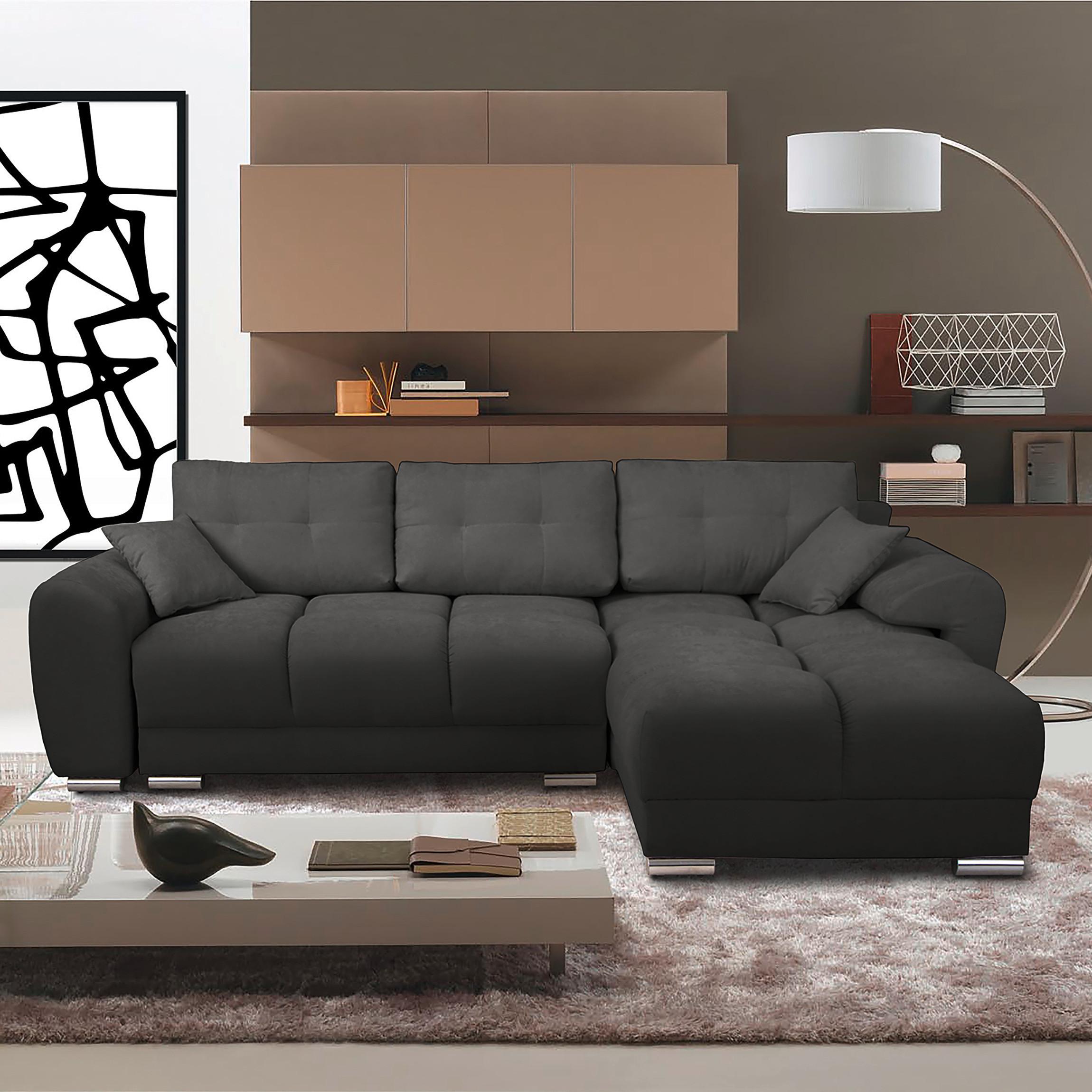 Ecksofa Azzuro Dunkelgrau S: 256x175cm - Dunkelgrau/Silberfarben, Design, Textil (256/175cm) - Livetastic