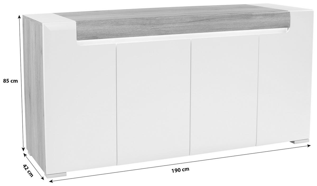 Kommode Toronto Tok11 - Eichefarben/Weiß, MODERN, Holzwerkstoff (190/84,5/42,2cm) - Ondega