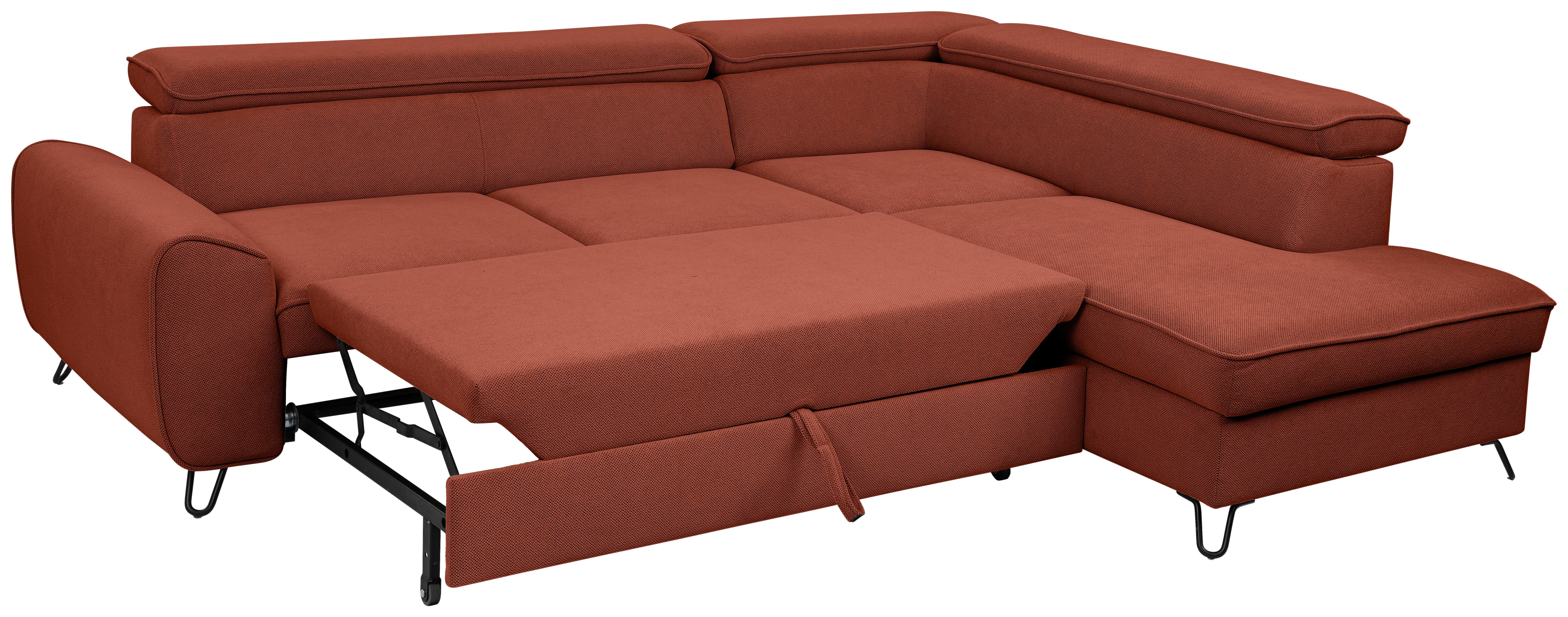 Rohová sedačka IDYLLA, pravá rezavá,úl.prostor,lůžko - černá/rezavá, Design, kov/textil (250/200cm)
