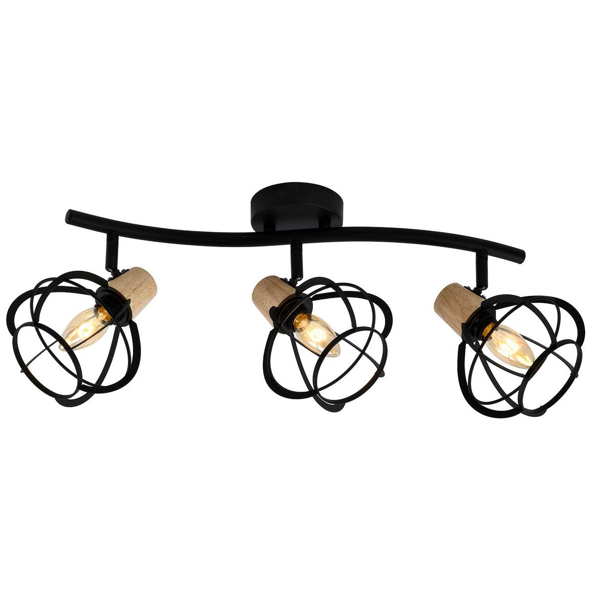 Deckenleuchte Schwarz Akaziefarben L: 66 Cm - Schwarz/Akaziefarben, Design, Holz/Metall (66/15/22cm)