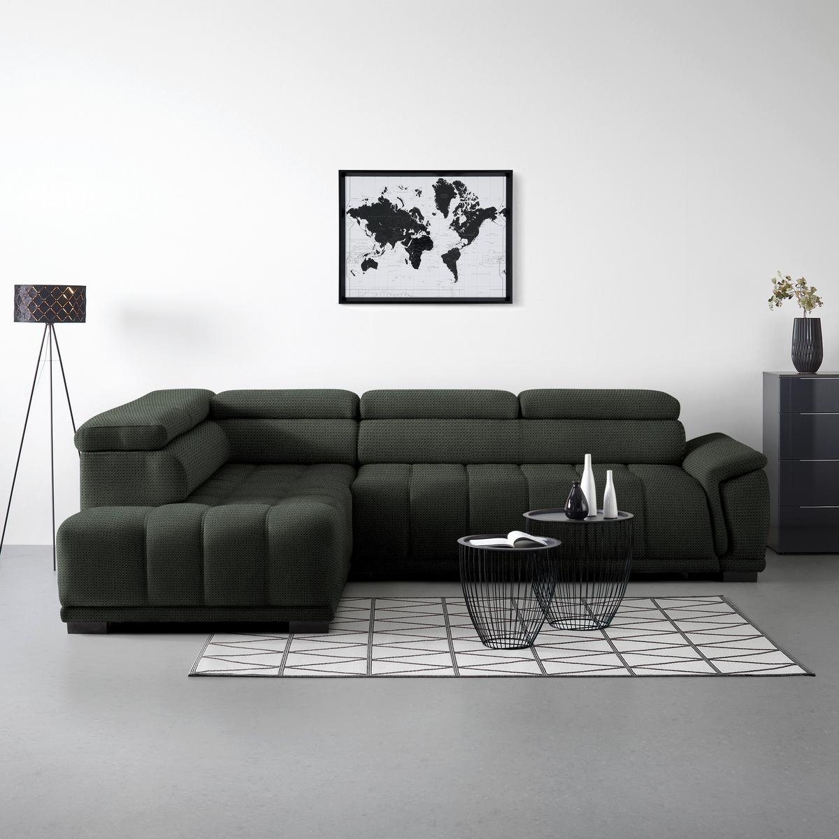 Rohová sedačka GRINALDI, levá, tmavě zelená - černá/tmavě zelená, Moderní, textil/plast (206/283cm) - Premium Living