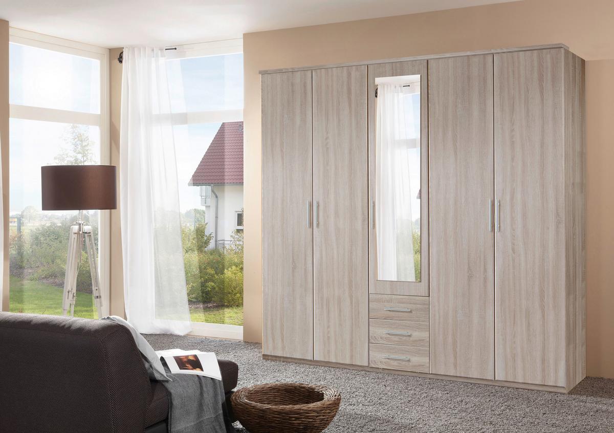 Drehtürenschrank Mit Spiegel + Laden 225cm Ben, Eiche Dekor - Eichefarben, KONVENTIONELL, Glas/Holzwerkstoff (225/210/58cm) - MID.YOU