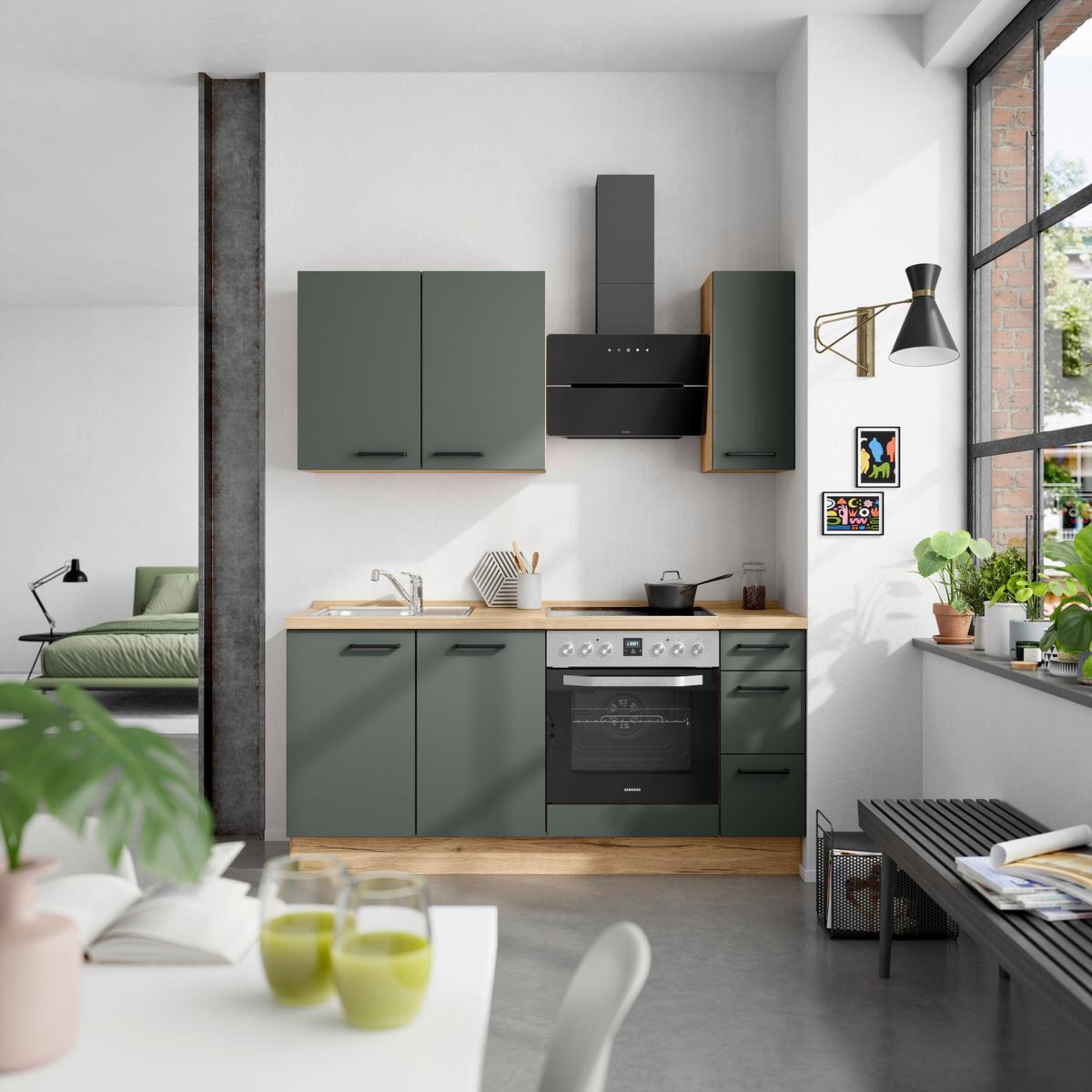 Küchenleerblock Easytouch High-Line, H1 Rechts - Dunkelgrün/Eichefarben, MODERN, Holzwerkstoff (180cm) - Nobilia