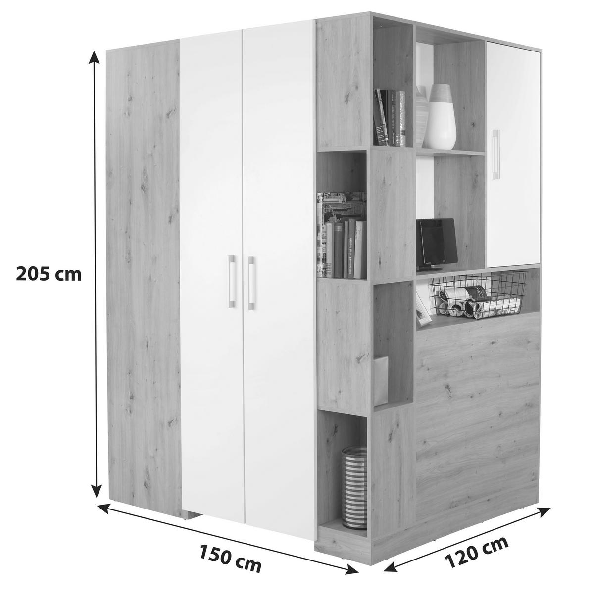 Eckschrank Begehbar mit Regal 150cm Box, Eiche Dekor/Weiß - Weiß/Eiche Artisan, MODERN, Holzwerkstoff (150/205/120cm) - Ondega
