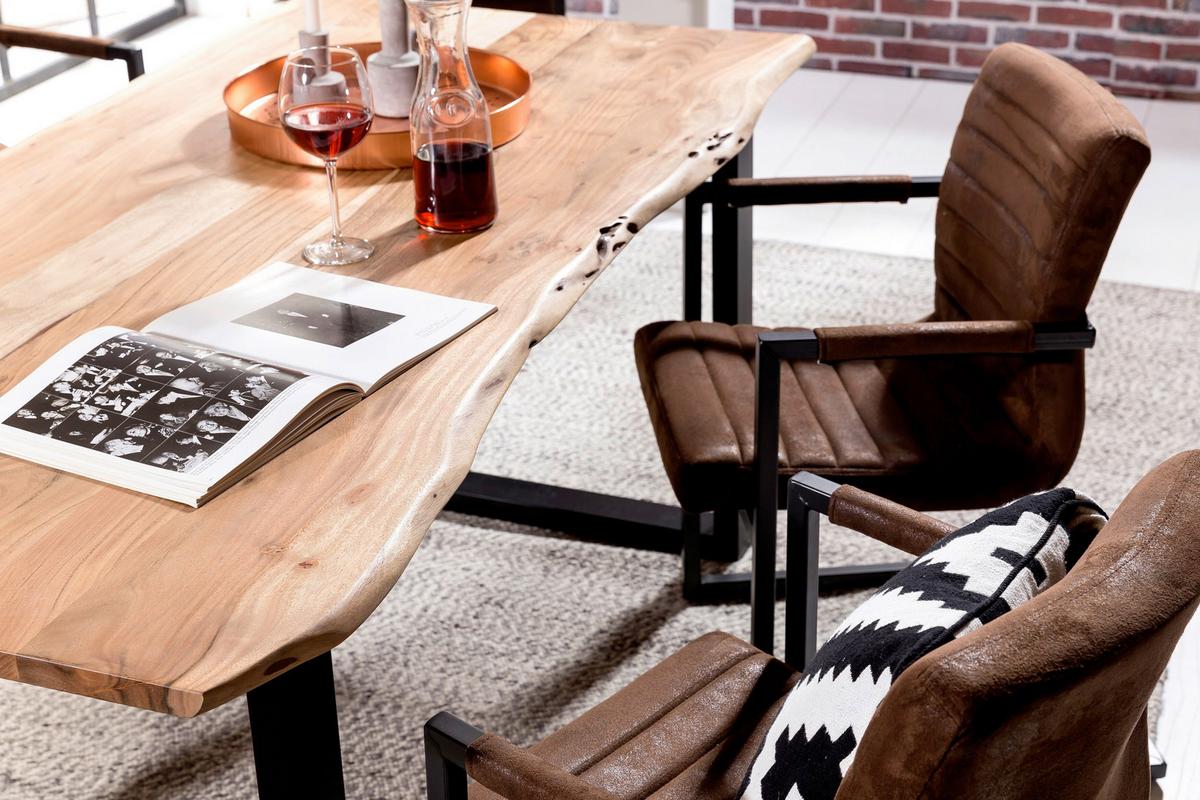 ESSTISCH Schwarz/Naturfarben L: 200cm - Schwarz/Naturfarben, MODERN, Holz/Metall (200/100/76cm) - MID.YOU
