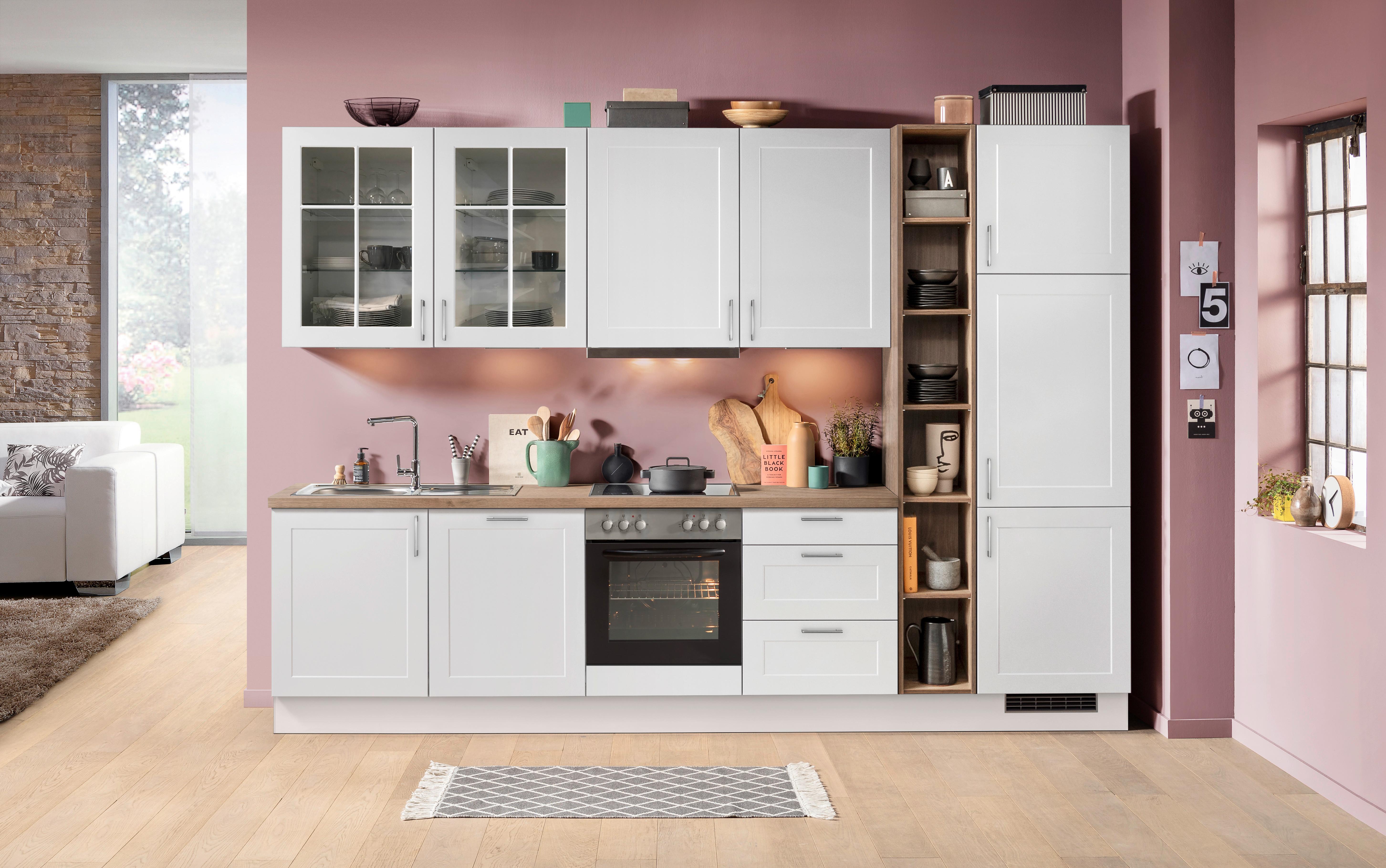 Küchenzeile Ip 4250 Ohne Geräte 330 Cm Weiß/eiche Dekor