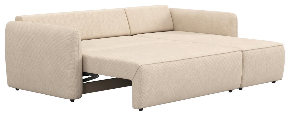 Ecksofa mit Bettfunktion Flow Microfaser natur, B: 239cm - Schwarz/Naturfarben, Trend, Textil (239/170cm) - MID.YOU