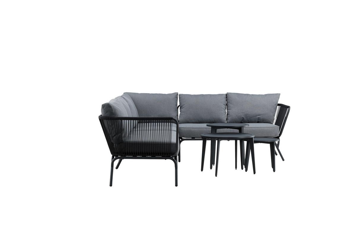 Dining-Loungeset Roxo - Schwarz/Grau, KONVENTIONELL, Textil/Metall - Gardenson