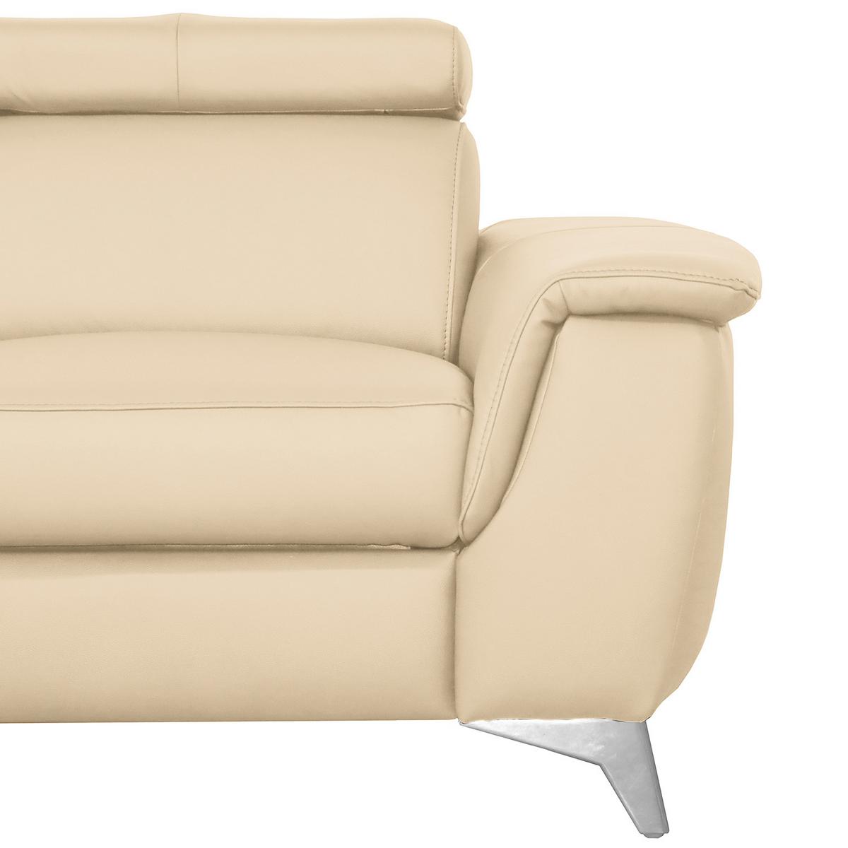 Ecksofa Lince Beige S: 197x257 cm - Chromfarben/Beige, Design, Leder/Textil (197/257cm) - Livetastic
