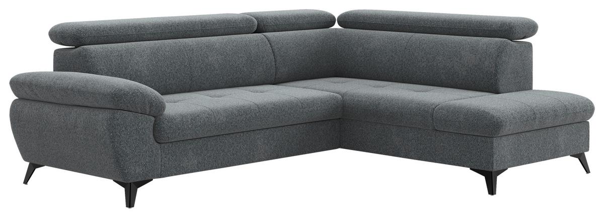 Ecksofa mit Bettfunktion Hudson, Chenille Dunkelgrau - Dunkelgrau/Schwarz, KONVENTIONELL, Textil (256/207cm) - Sembella