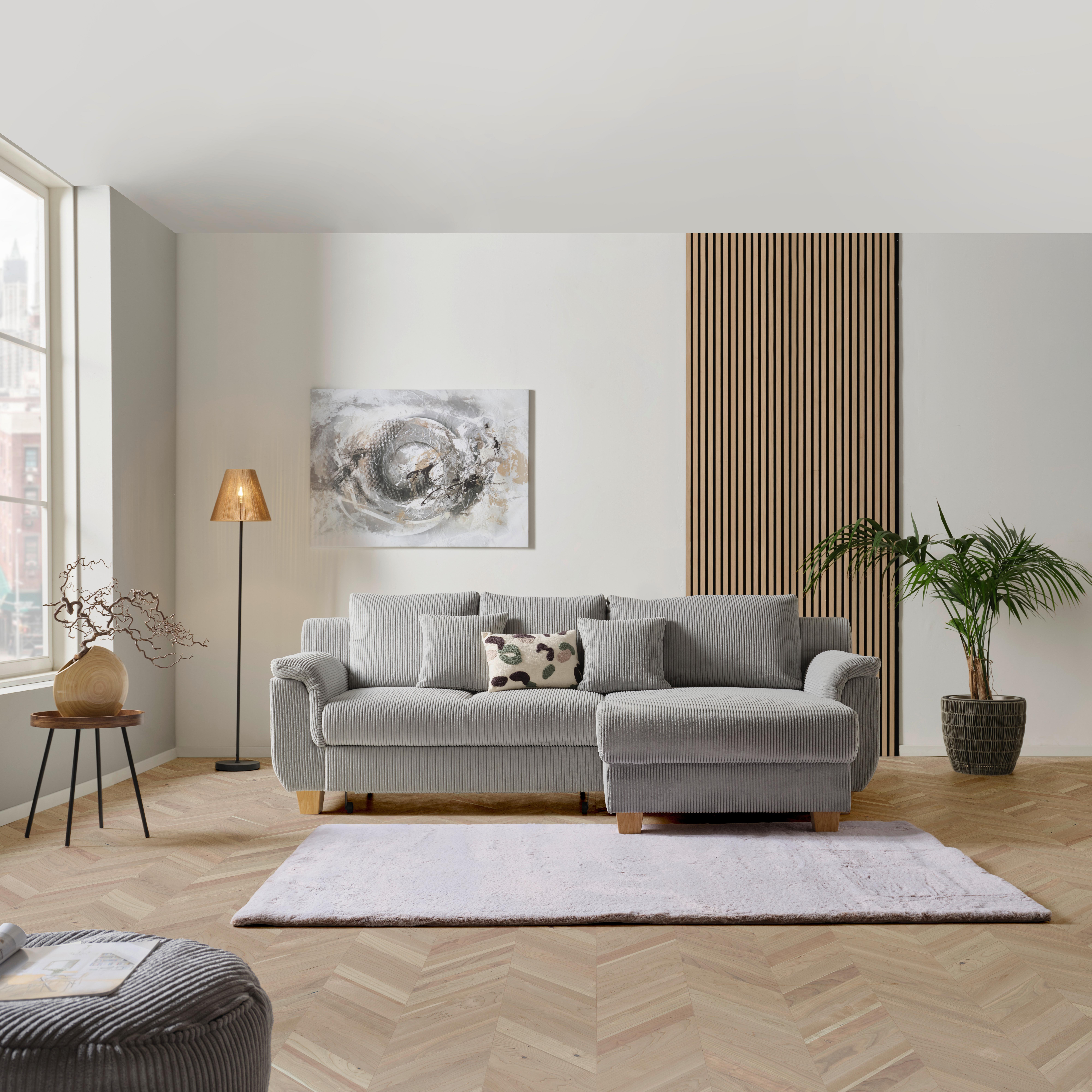 Ecksofa mit Schlaffunktion Alex Hellgrau - Hellgrau/Naturfarben, MODERN, Textil (246/156cm)