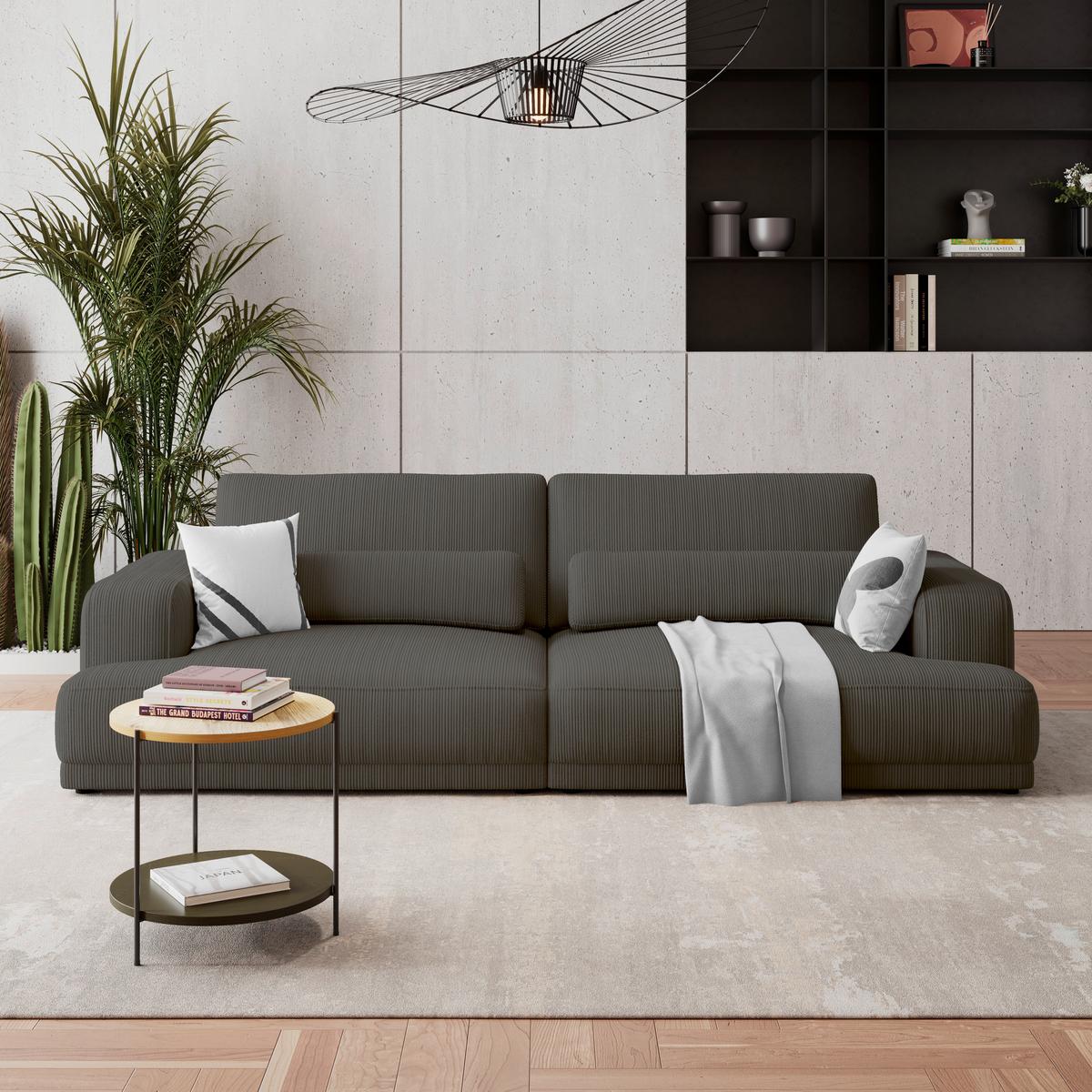 Bigsofa Savona Cord anthrazit, 260x111cm - Anthrazit, Trend, Textil (260/77/111cm) - Luca Bessoni