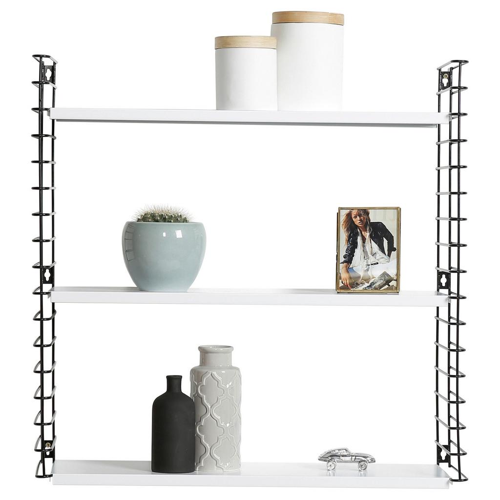 Wandregal Tomado B: 70 cm Schwarz Metall/Weiß 3 Fächer