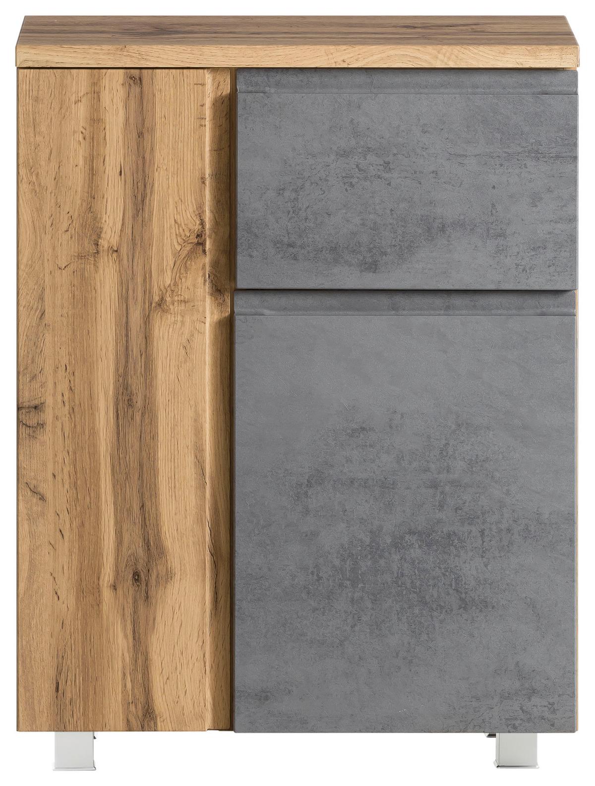 Badezimmer Unterschrank Varese BxH 65x79 cm Grau/ Eiche Dekor - Eiche Wotan/Hellgrau, MODERN, Holzwerkstoff (65/79/35cm) - Held