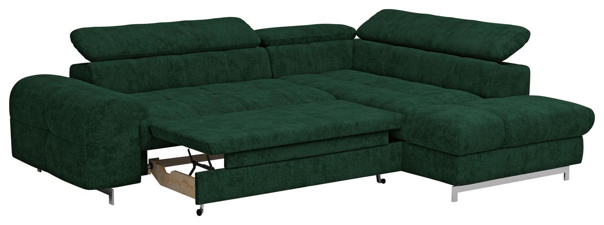 Ecksofa Mit Schlaffunktion Cloud + Dunkelgrün - Chromfarben/Dunkelgrün, KONVENTIONELL, Textil (257/206cm) - Livetastic